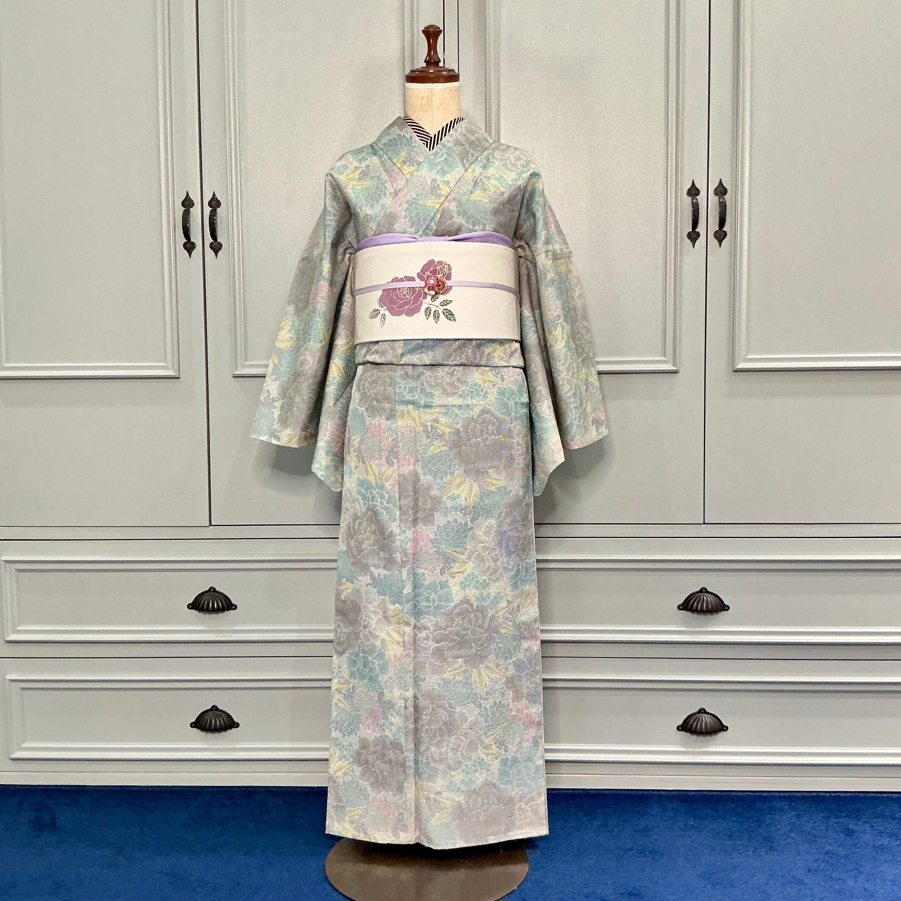 単衣＊rosarium＊未使用品 バラ 薔薇 紬着物 B061 | kimono tento