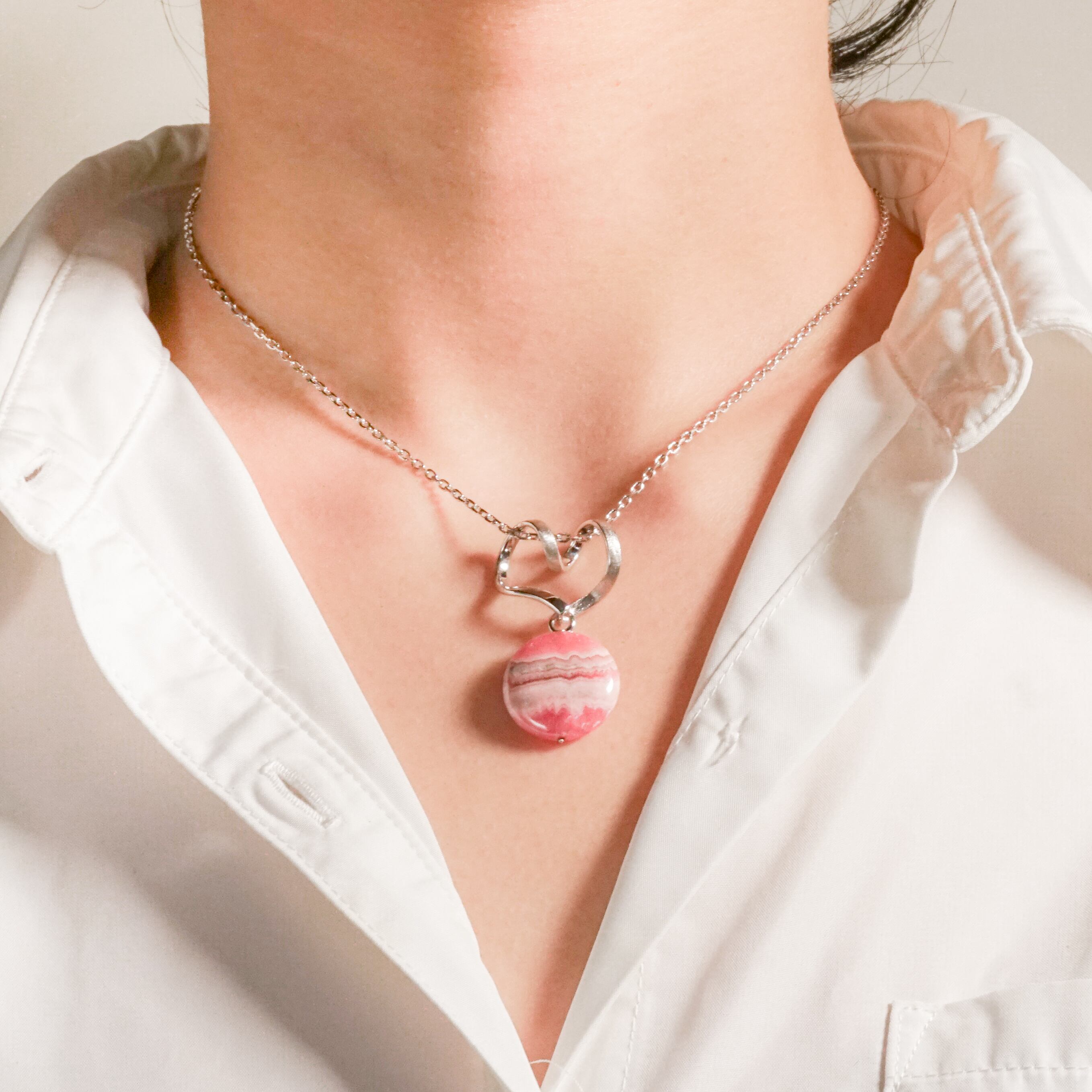 ハートのインカローズ・ペンダント＆ワイヤーネックレス＜1.3mm