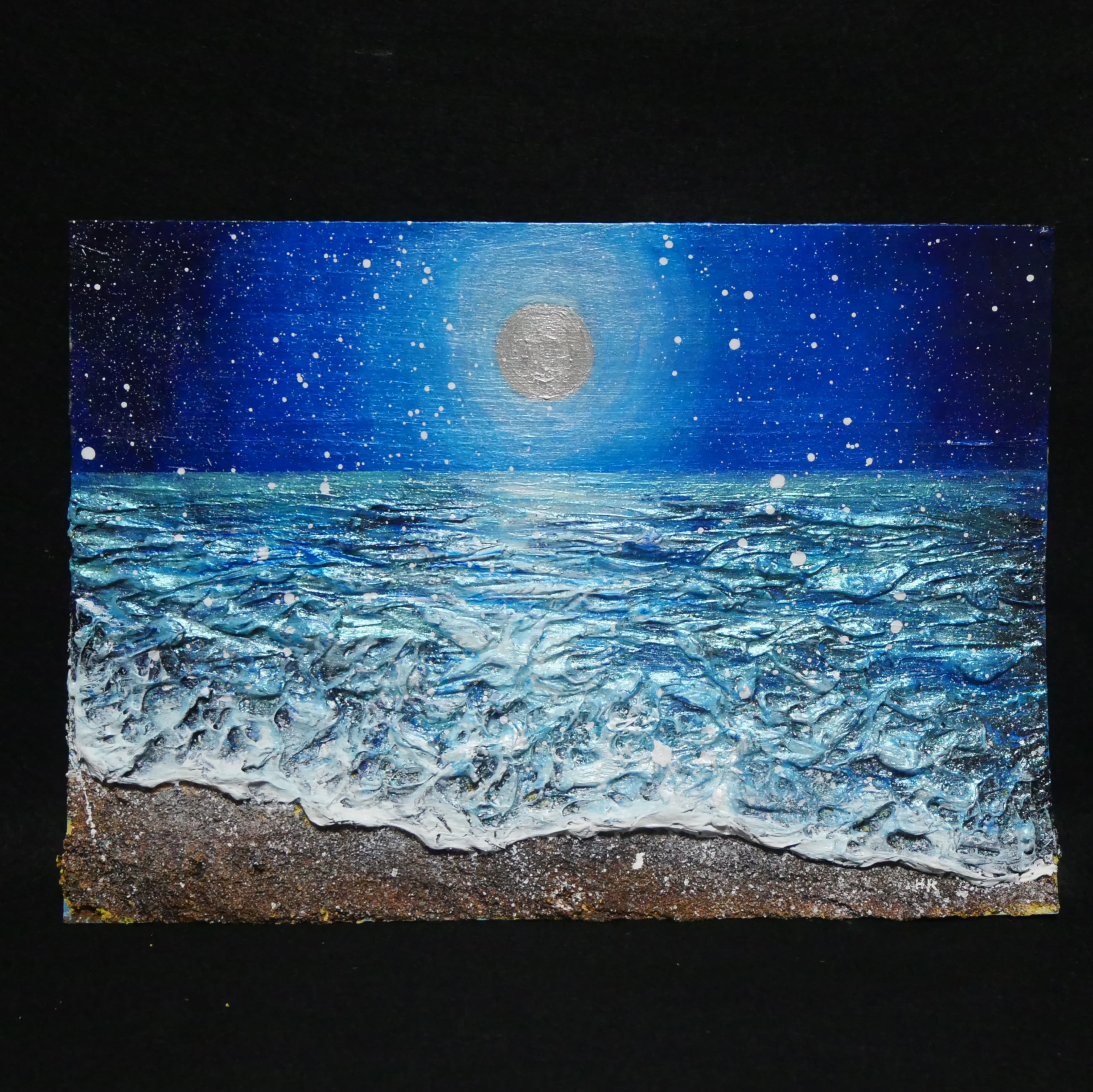 油絵 油彩 油彩画 絵 絵画【海雪の満月】 | HIROSHI1990