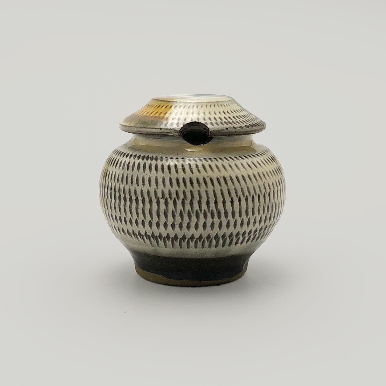 小鹿田焼 小袋窯 豆壺 飛びかんな 赤青 直径約6.3cm 薬味壺 陶器 和