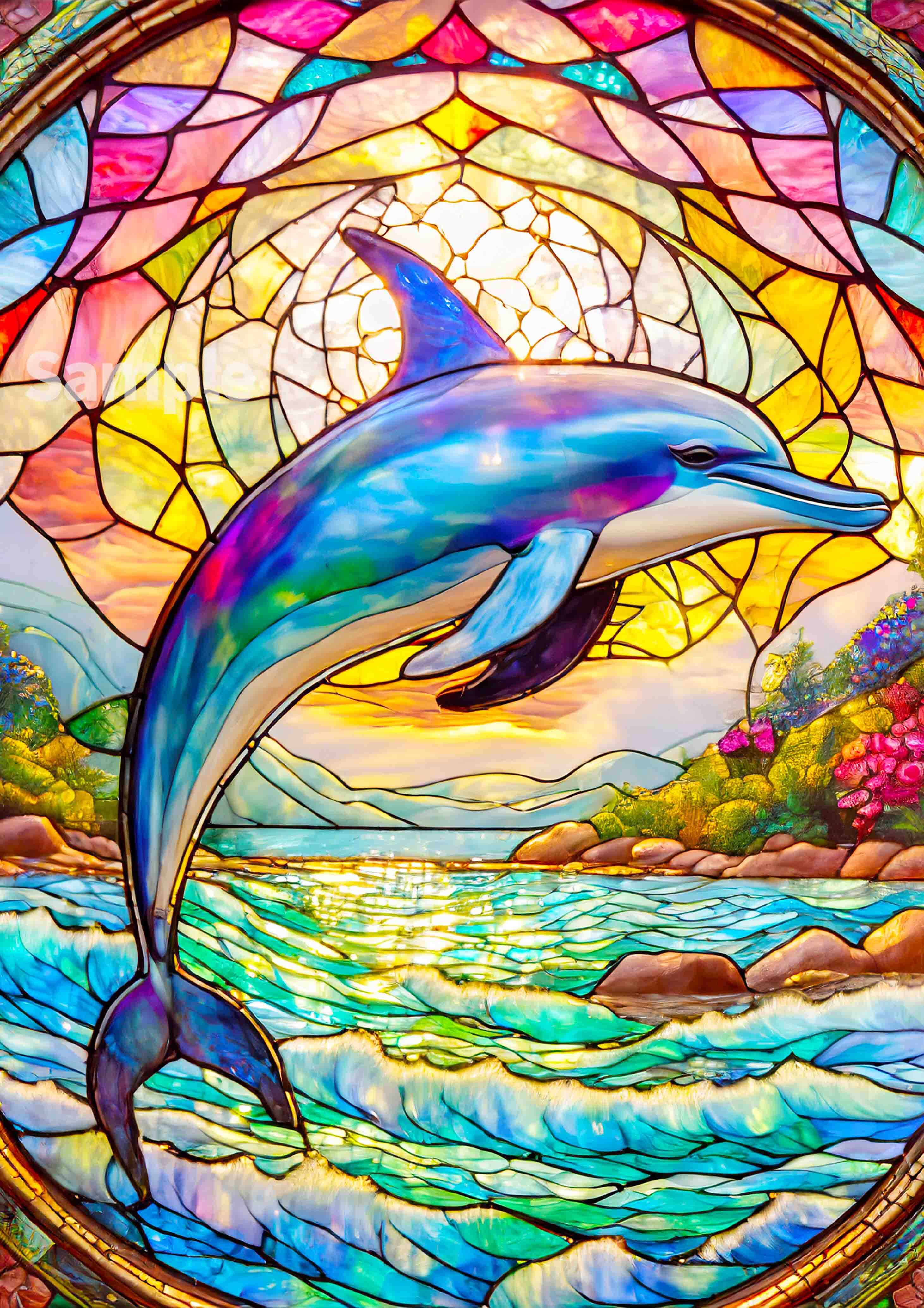 ダイヤモンドアート A3 ステンドグラス調 イルカ (通常/フルAB/フルCR