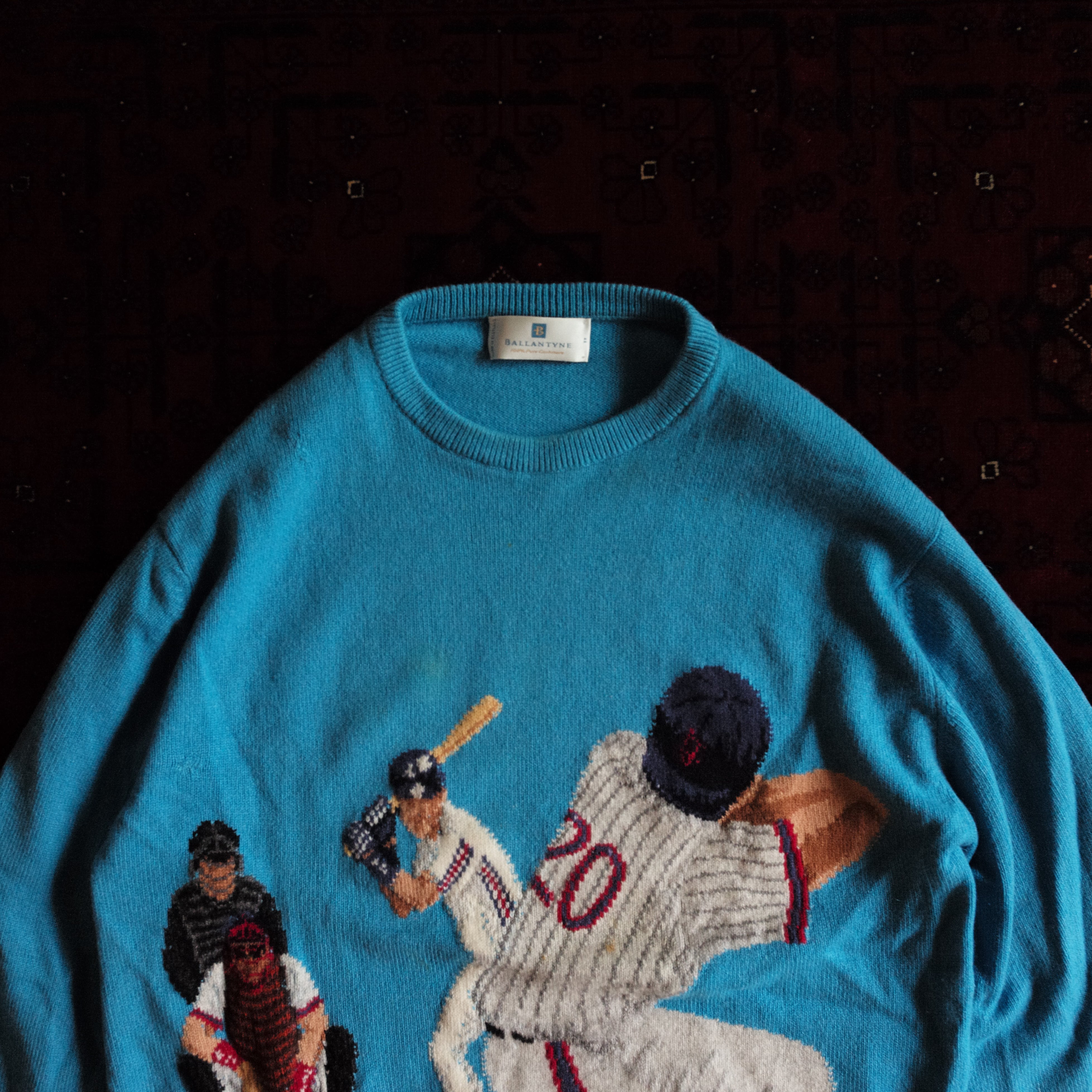 BALLANTYNE カシミヤセーター ニット クルーネック ベースボール柄