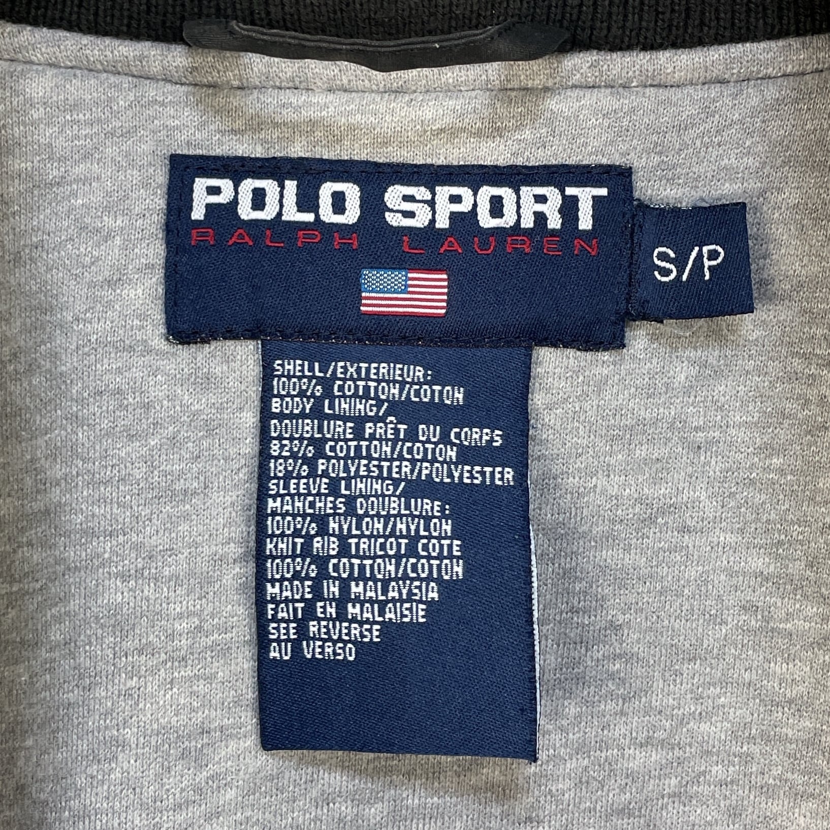 90's POLO SPORT ラルフローレン スタジャン 刺繍ロゴ ラインリブ