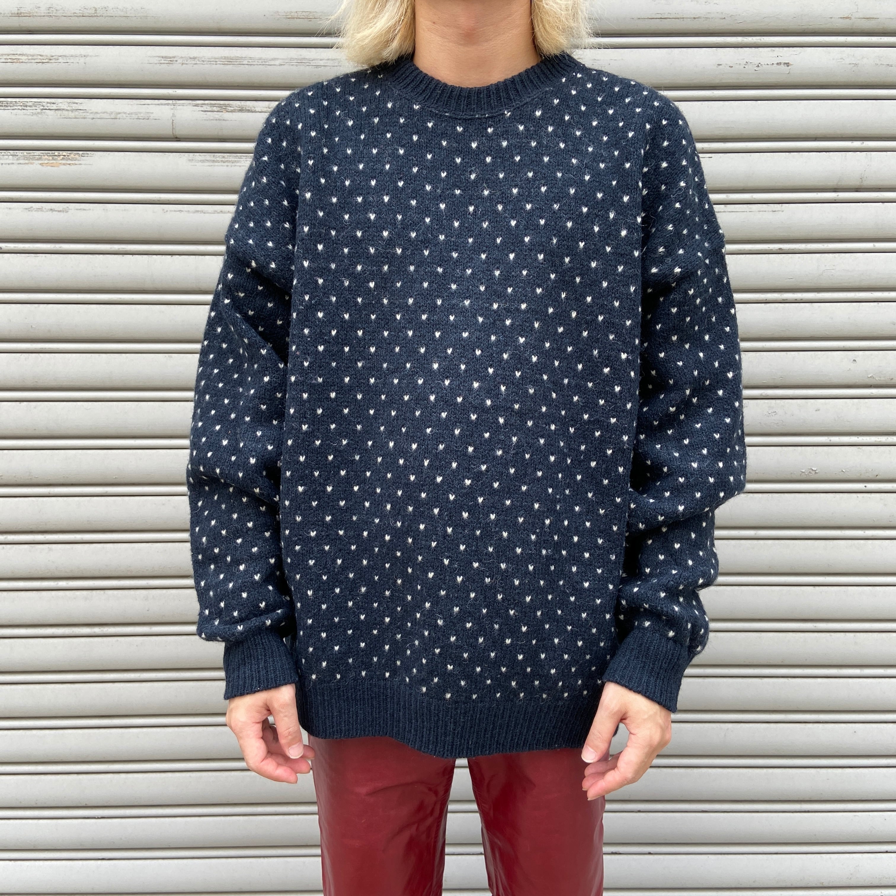 90s USA製 ウールリッチ バーズアイ柄セーター ニット ネイビー L
