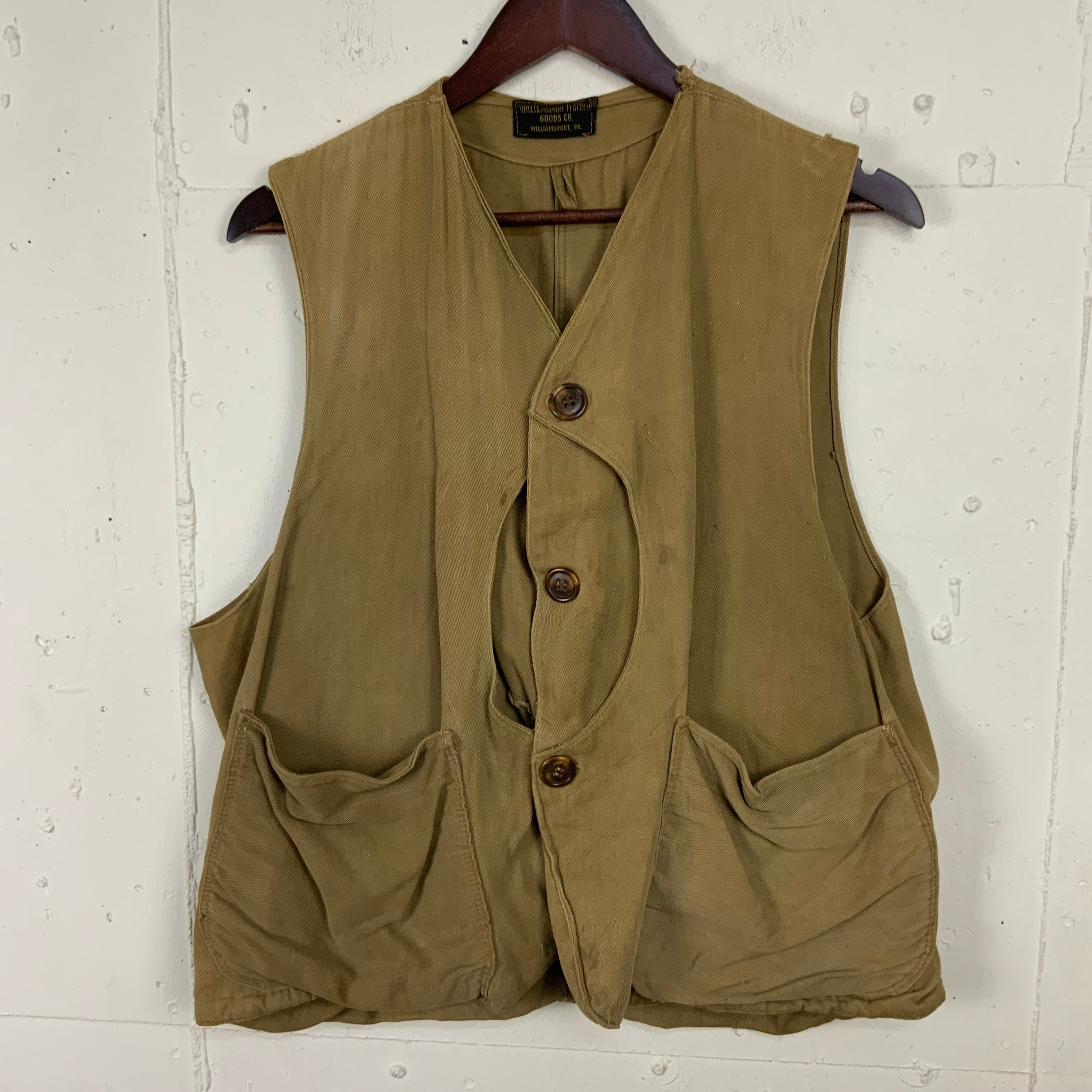 10s20s30sビンテージハンティングベストハーフムーンポケット半月型20