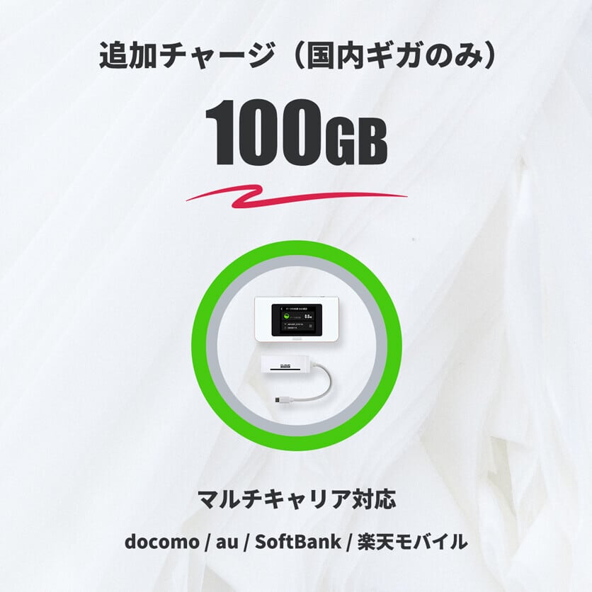 国内ギガのみ（100GB）= 追加チャージ（HUNDRED Wi-Fi チャージ Type