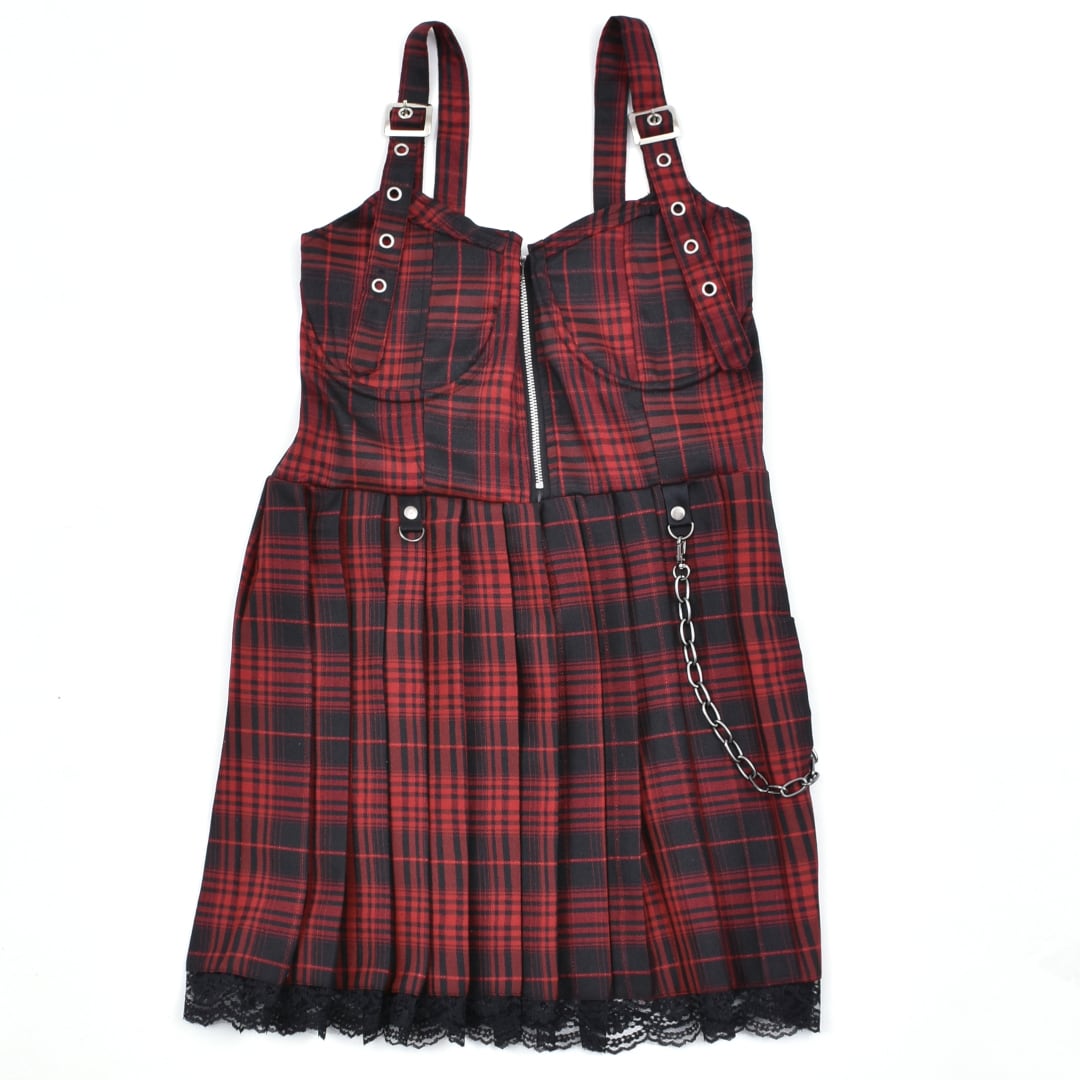 チェーン付き☆チェック肩ベルトワンピース(RED・GREY) | VOLCAN&APHRODITE
