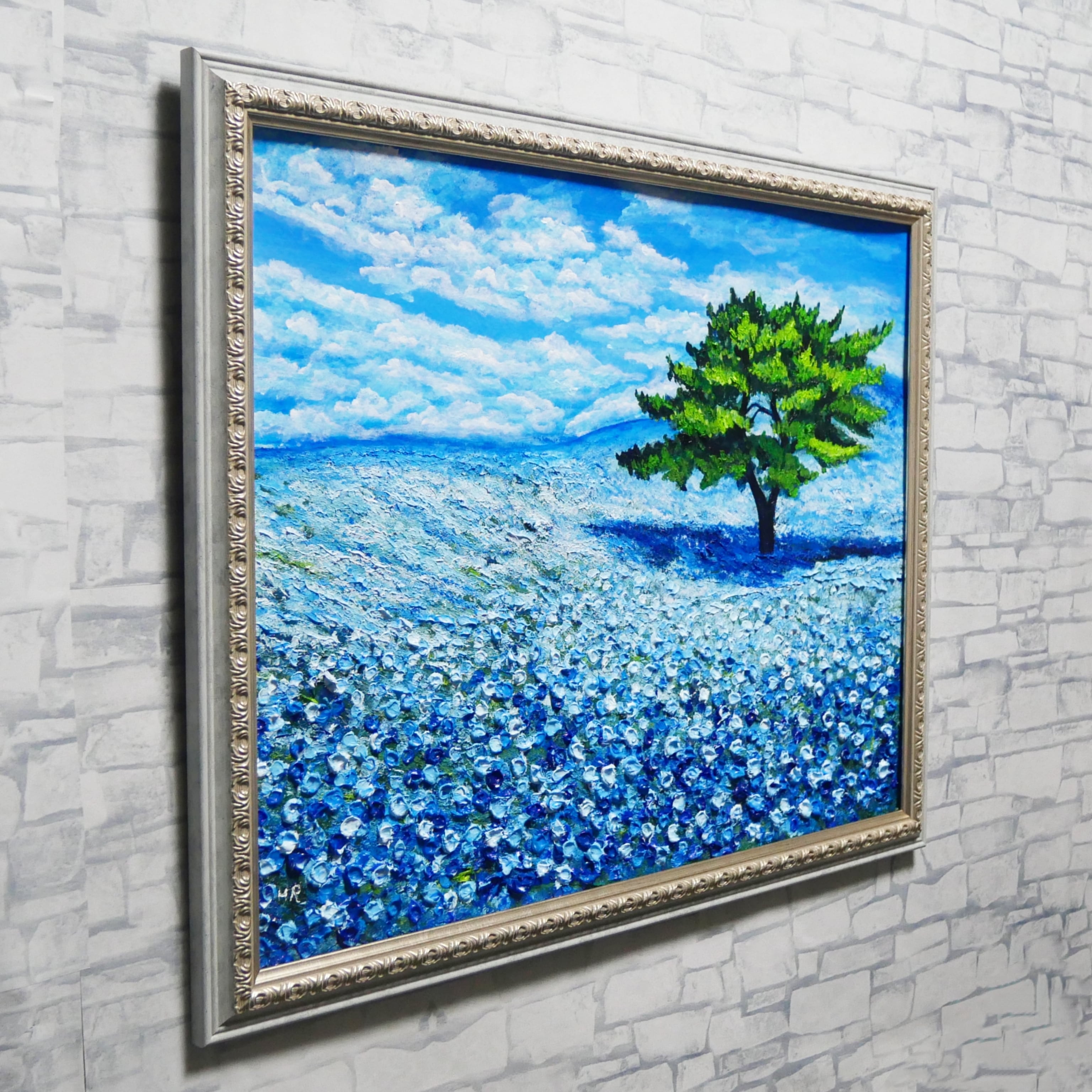 希望を運ぶ青い花【青空のネモフィラの丘】インテリアアート原画