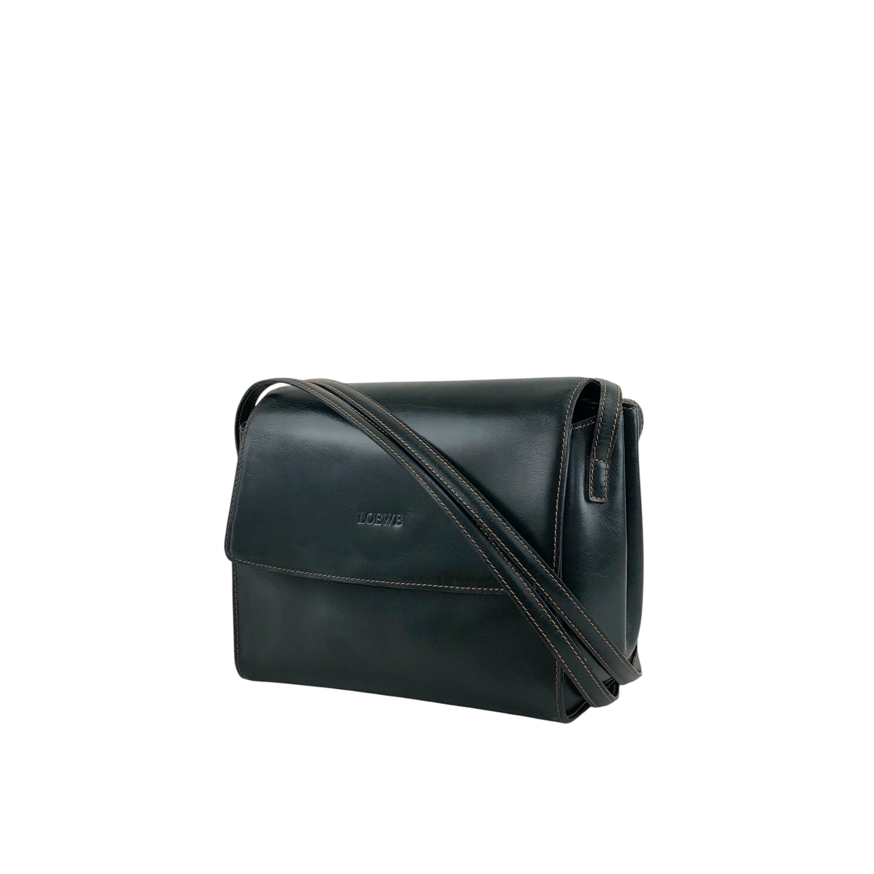 LOEWE ロエベ ショルダーバッグ ダークグリーン ロゴ レザー vintage