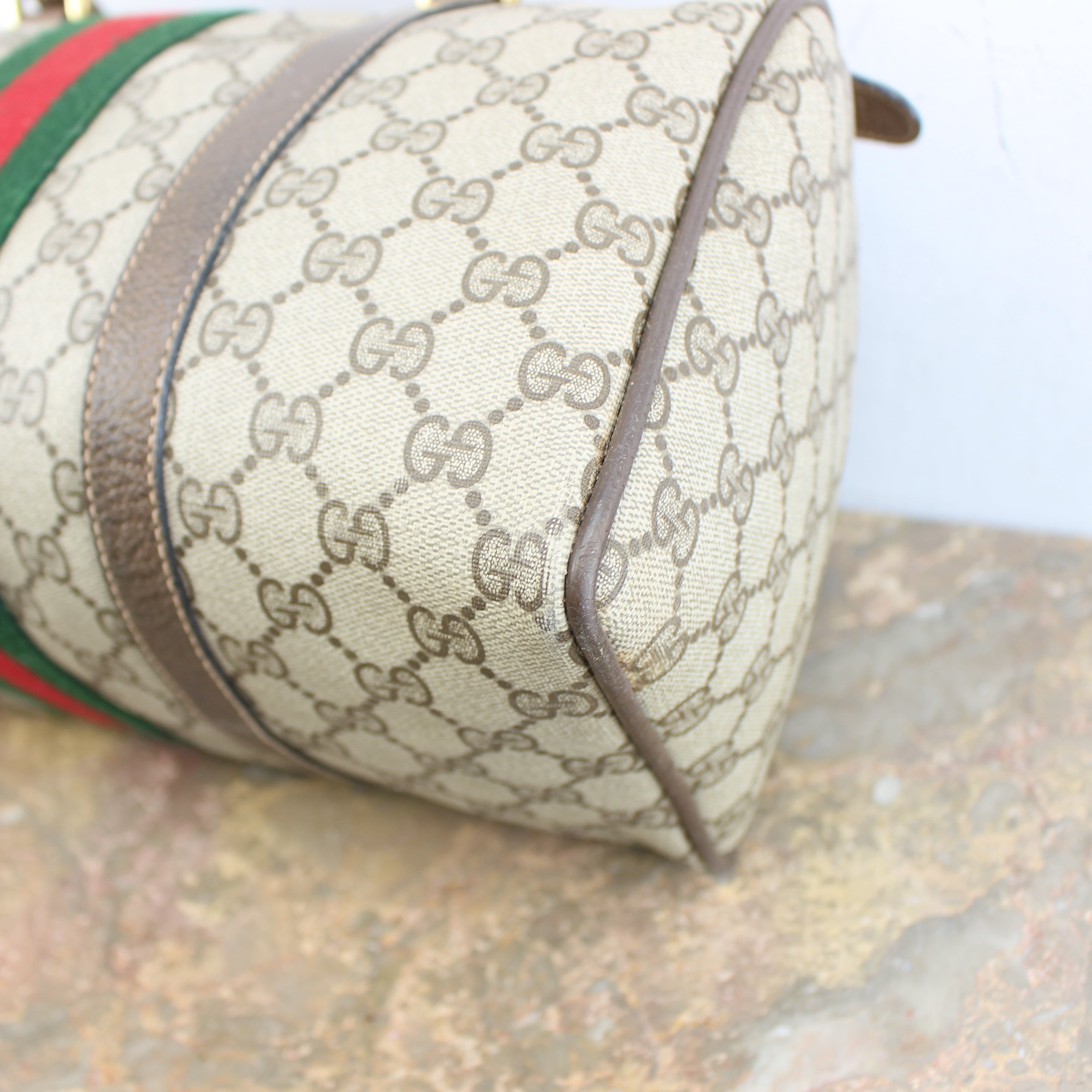 OLD GUCCI SHERRY LINE GG PATTERNED MINI BOSTON SHOULDER BAG MADE