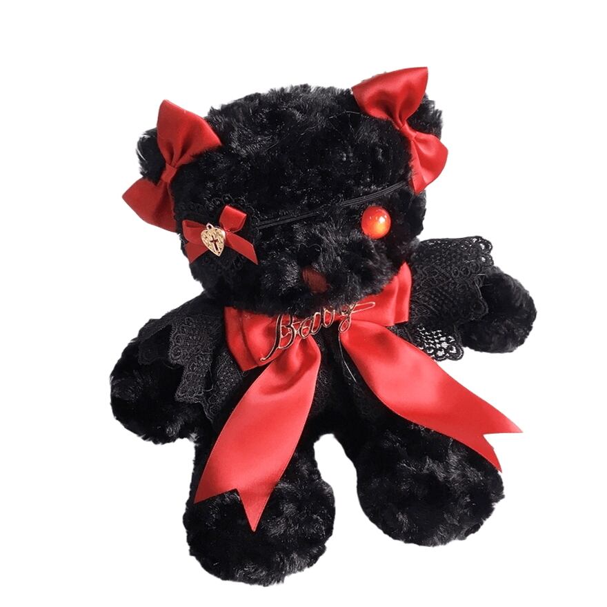ぬいぐるみ 病みクマ レース リボン レッド ピンク ゴスロリ 目隠し