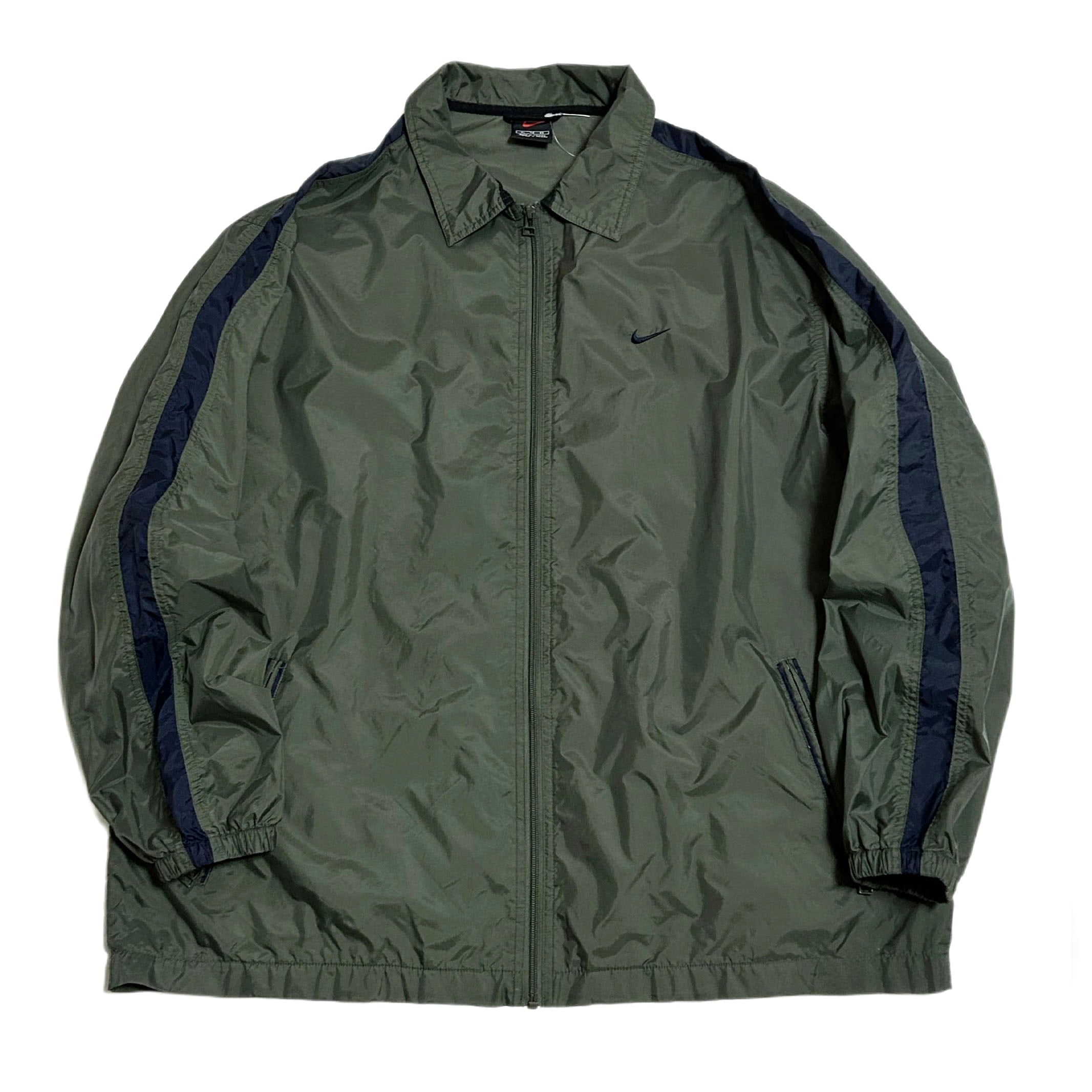 90s NIKE ナイキ ナイロン 袖ライン トラッカージャケット カーキ【XL