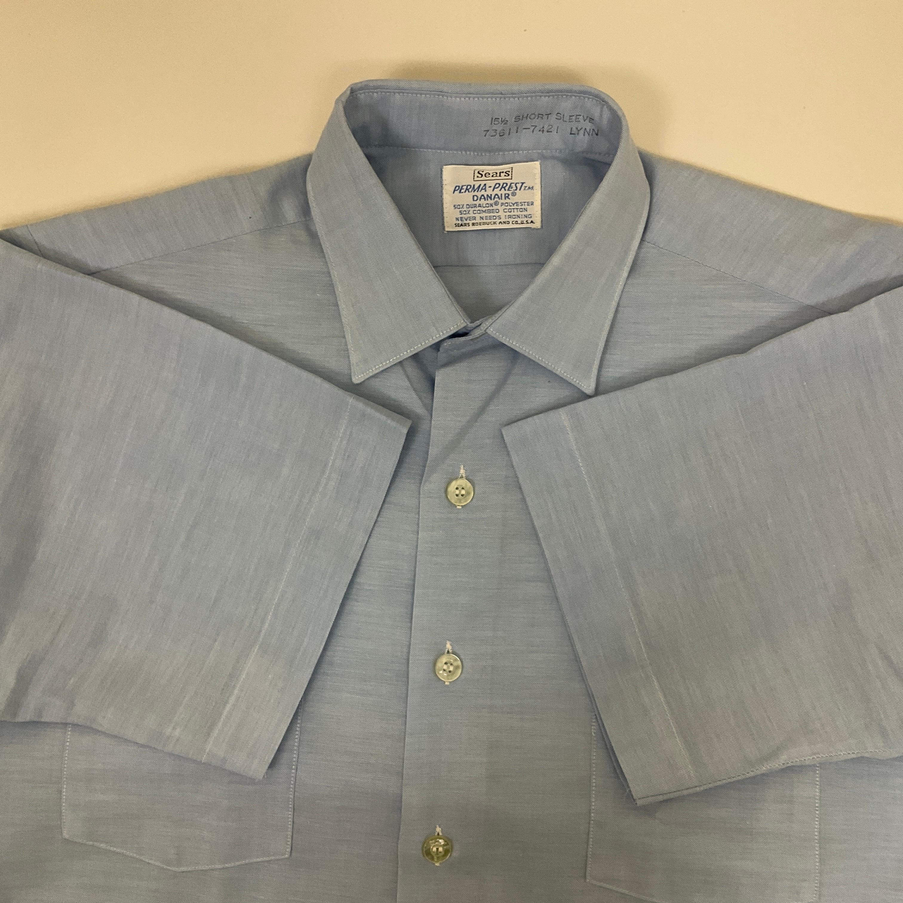 USA製 60年代 60s Sears シアーズ ステンシル 無地 半袖シャツ 古着