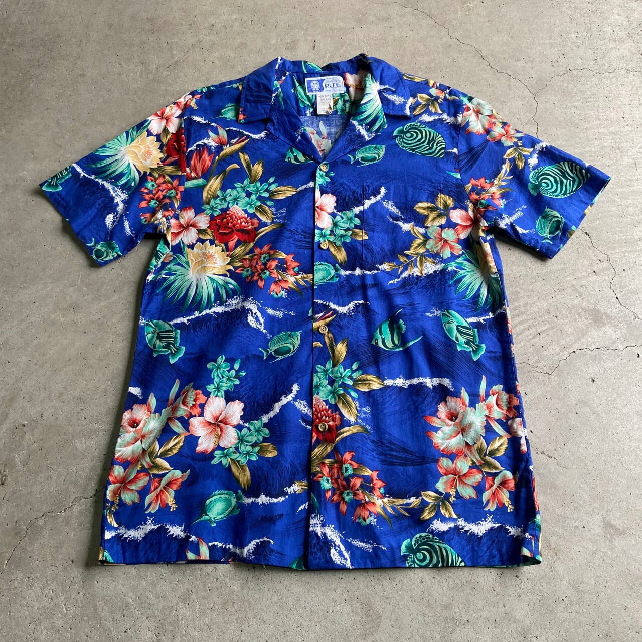 80年代 RJC ハワイ製 コットン 開襟 オープンカラー アロハシャツ