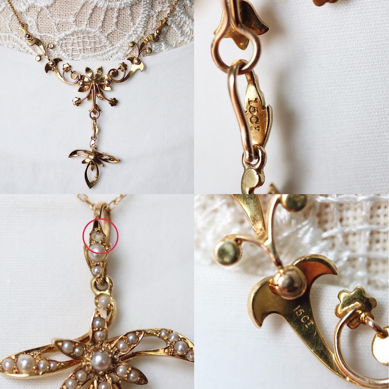 貴重】 3way仕様 15ct 15金製 シードパール飾り フラワーモチーフ