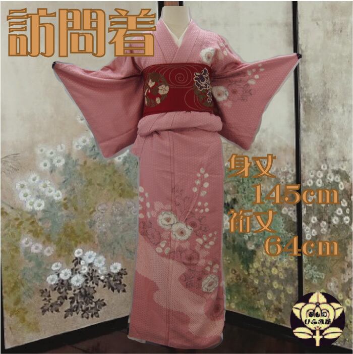 v2414☆ 着物淡雪 ☆作家物正絹袷訪問着品のある梅や桜の花模様