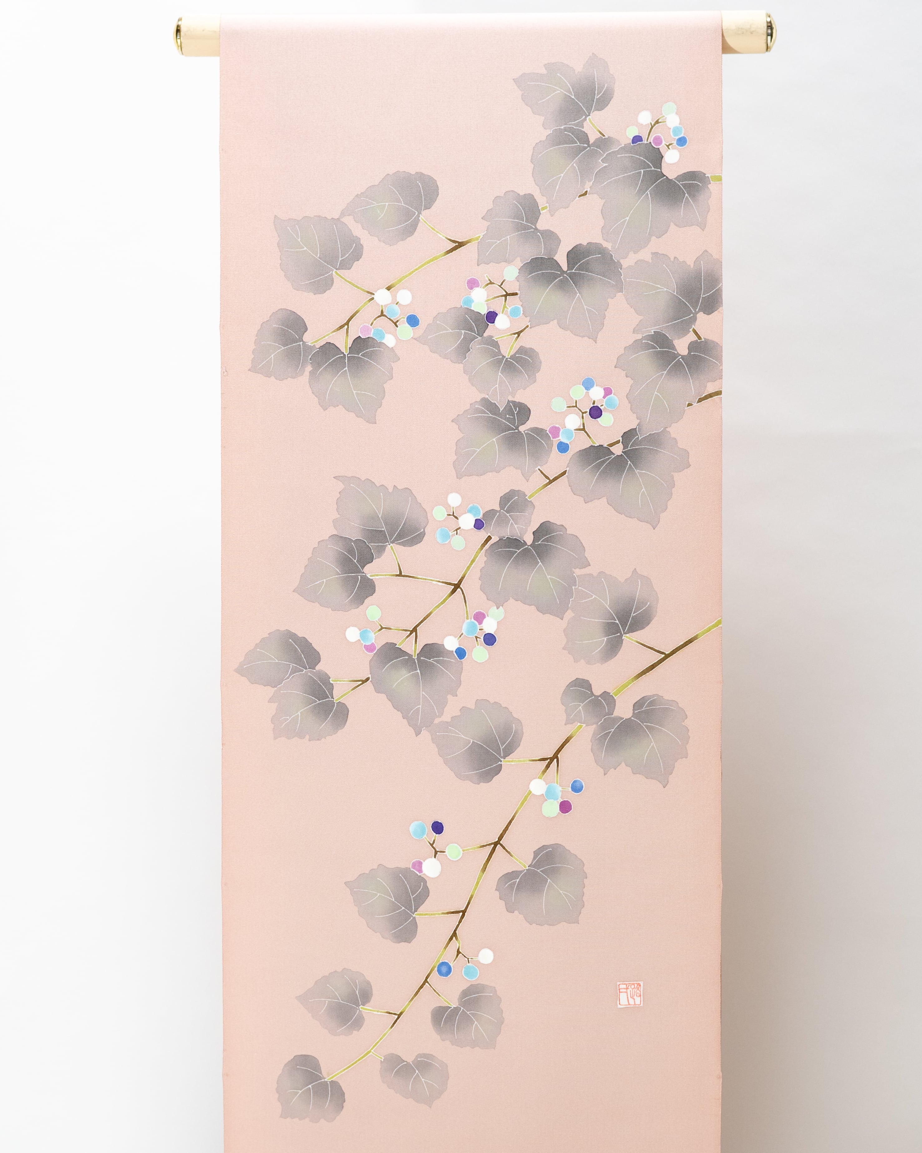 手描友禅染 塩瀬染帯 野葡萄(のぶどう) | 池内友禅