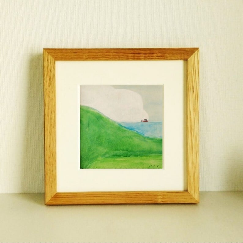 流れ星」 原画 ※木製額縁入り（18㎝角）一点物 水彩 イラスト