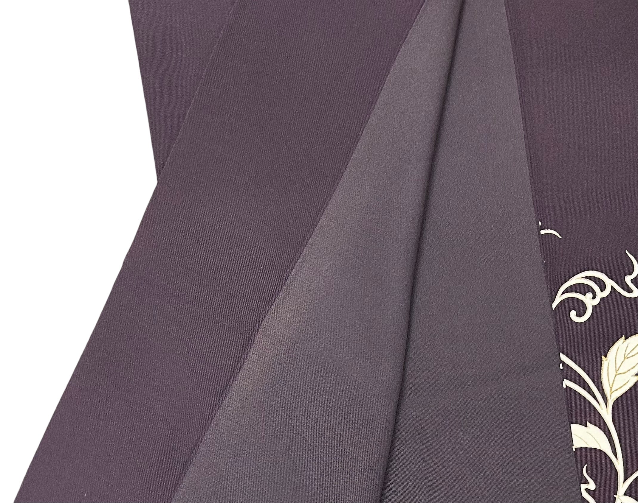 付下げ 深紫色 葡萄唐草模様 きもの志麻 落款あり 裄丈 69㎝ K4665