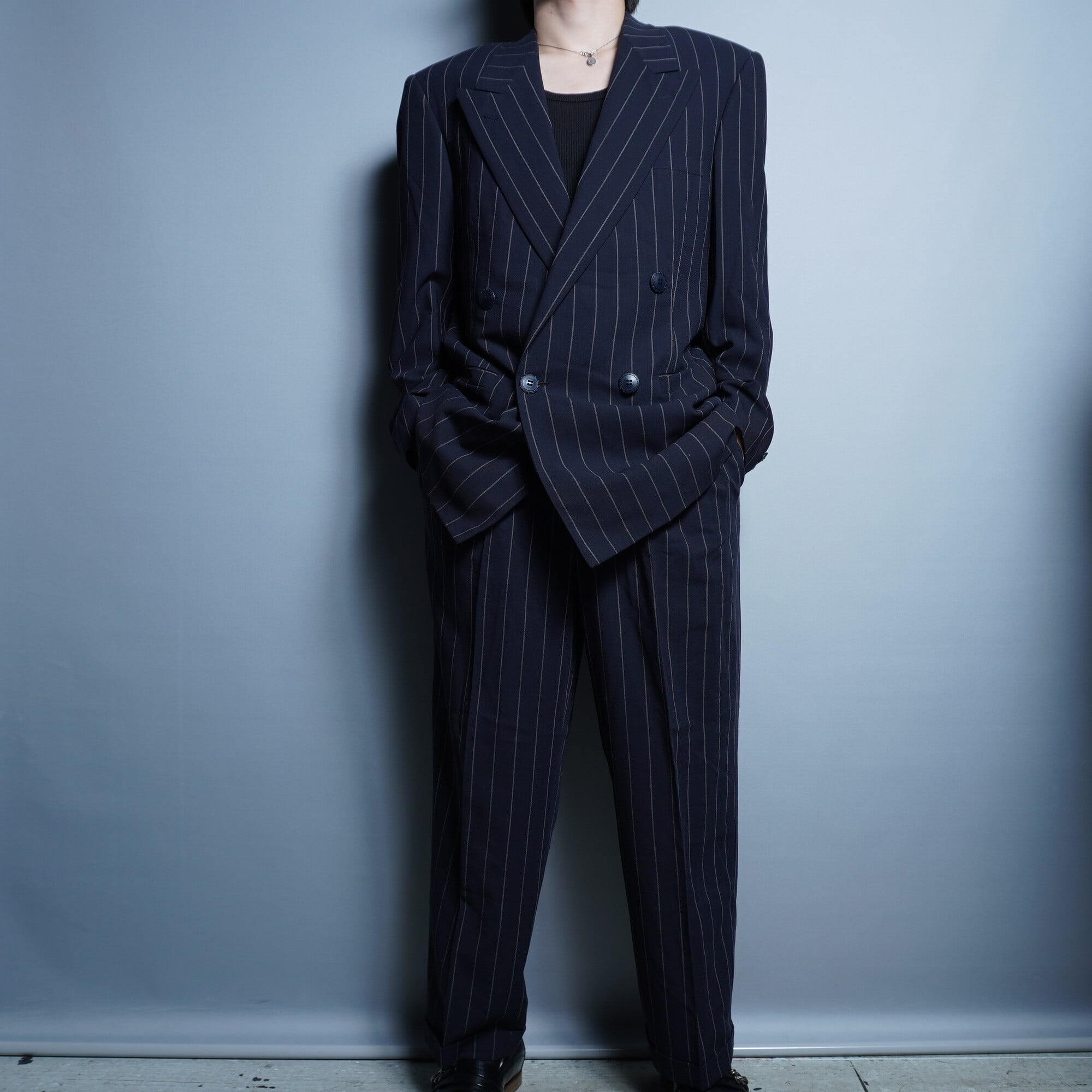 VERSACE】ヴェルサーチ wool × polystripe double set suit ウール