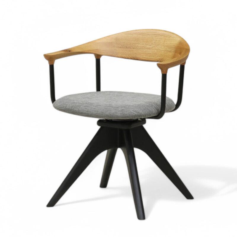 ダイニングチェア 回転椅子 木製椅子 肘付き オーク 無垢材 合成皮革