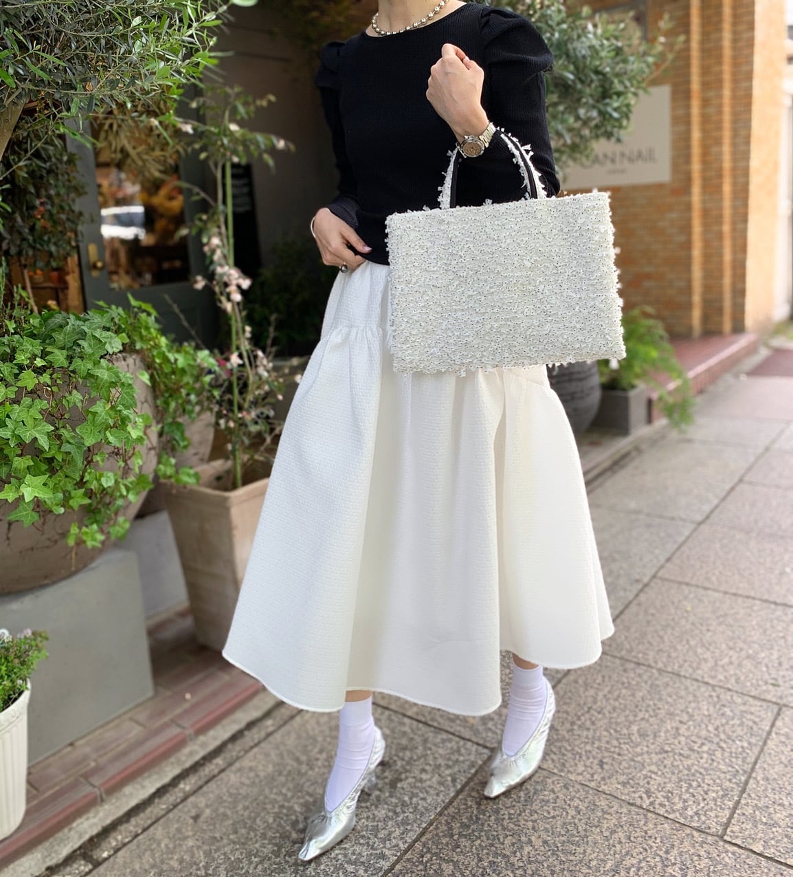 BIBI bag. “MIDDLE” tweed Dot ribbon | B I B I soeurs. OFFICIAL