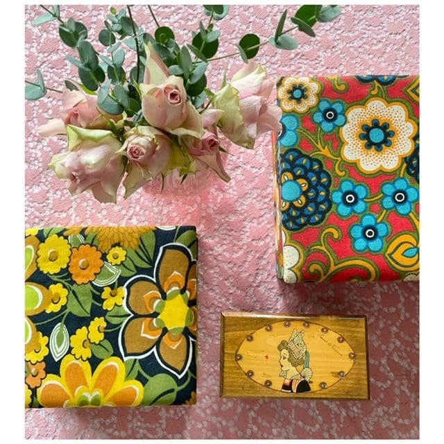 フランス買付 ヴィンテージ カルトナージュ ファブリックボックス