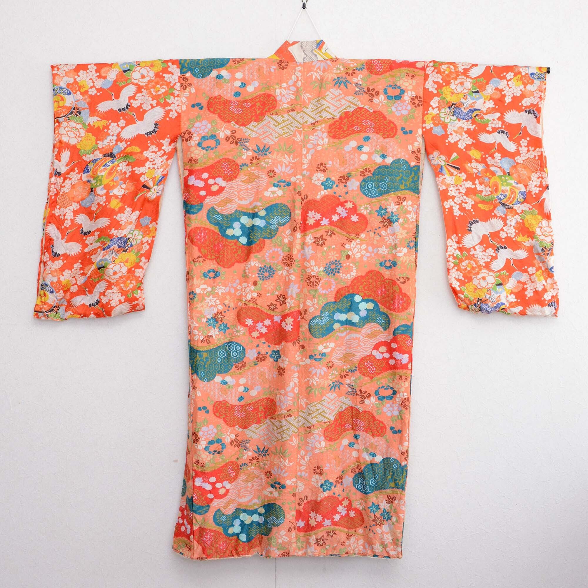 アンティーク着物 襦袢 クレイジーパターン 鶴 卍崩し ジャパン