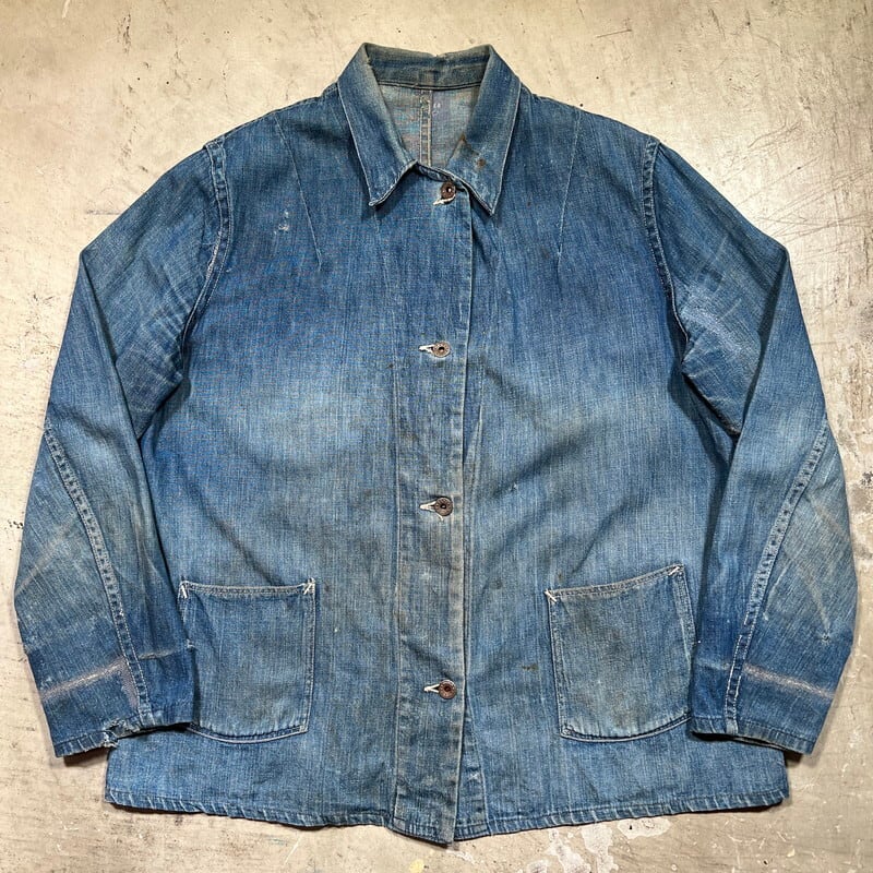 40's Unknown デニムカバーオール 大戦モデル 月桂樹ボタン 2ポケット