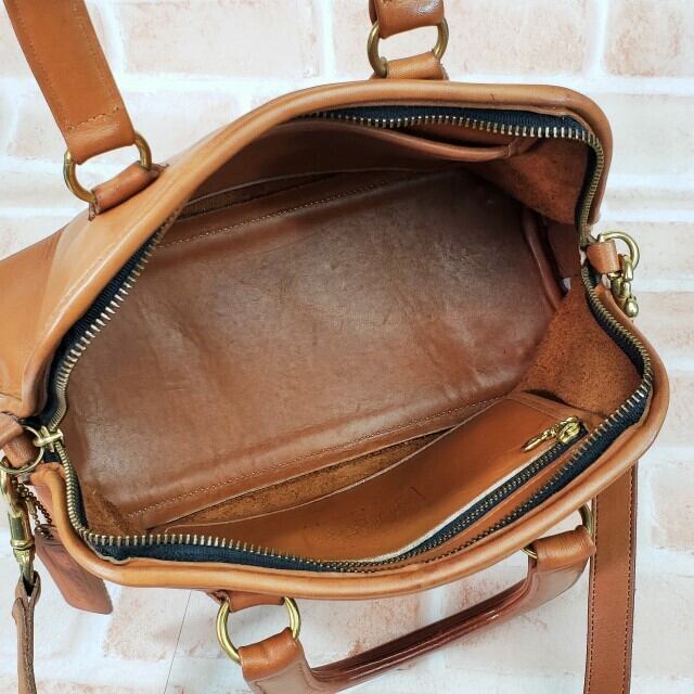 オールドコーチ ☆ USA製 レザー2WAY ハンドバッグ 自立OK キャメル