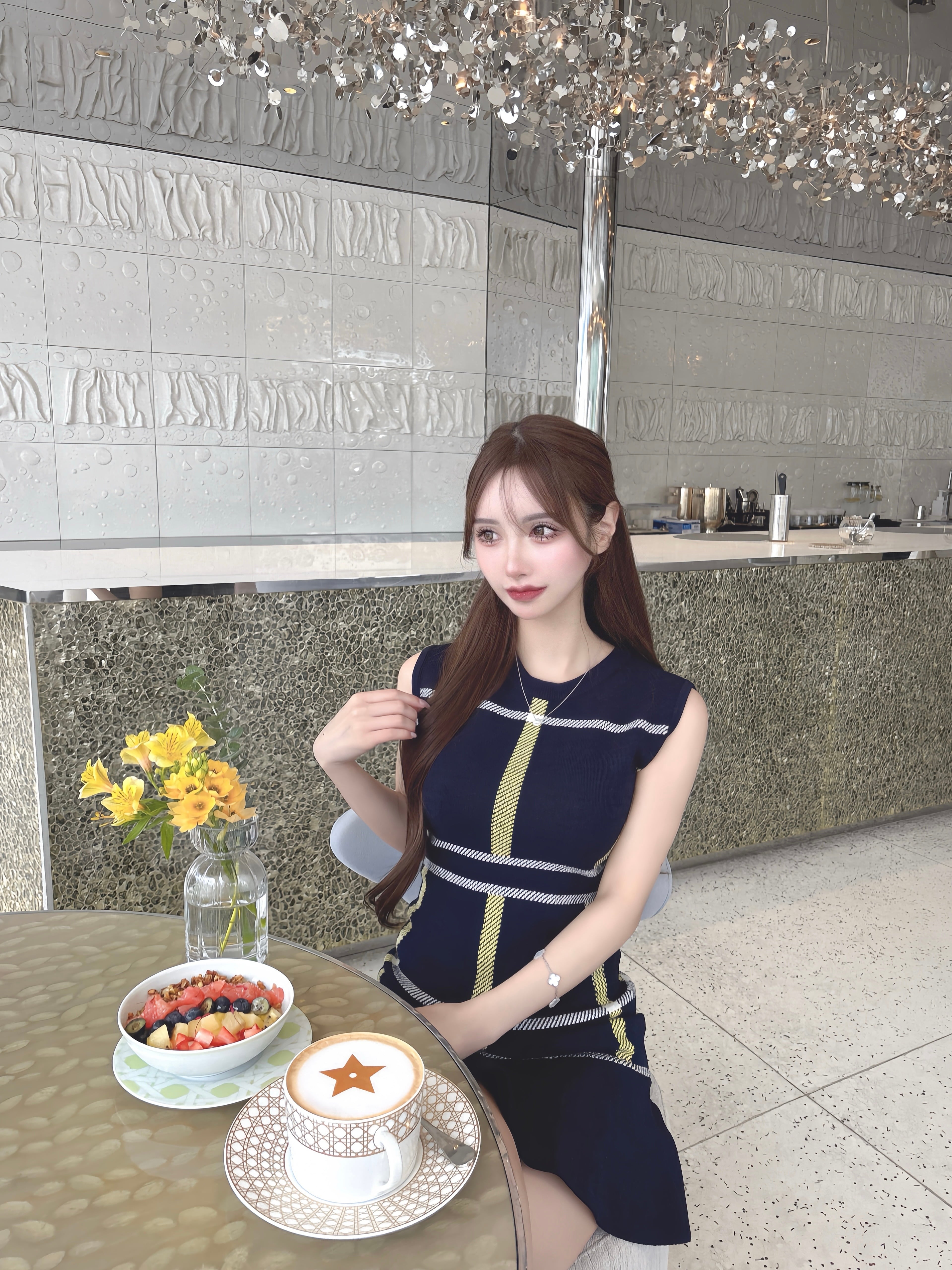 Lumignon original ♥ love check summer knit op 【レモン×ネイビー