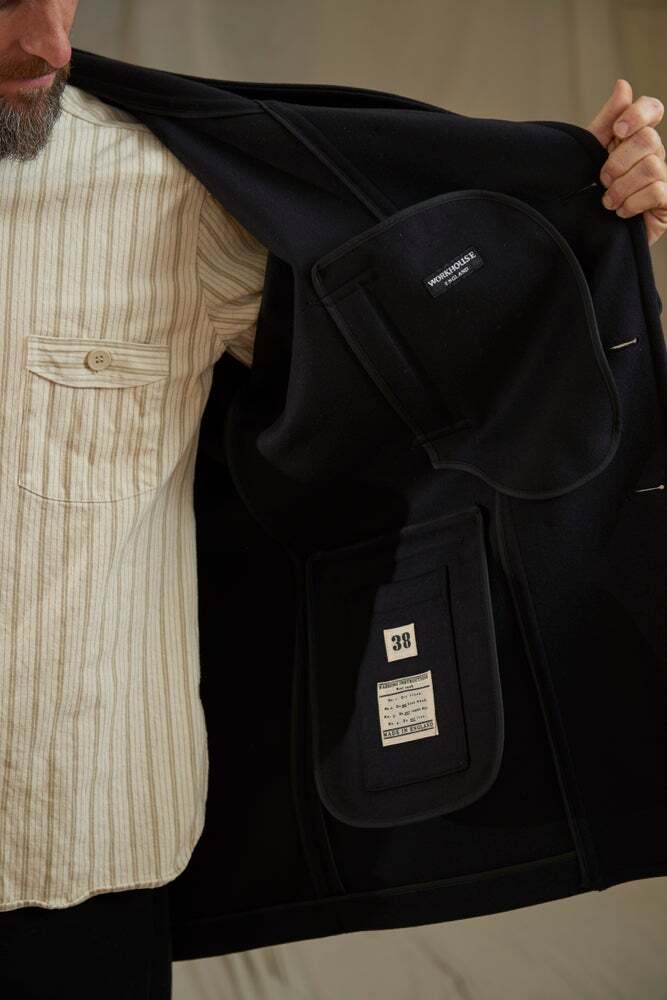 HACKNEY UNION WORKHOUSE FISHERMAN WOOL LONG COAT - DARK NAVY