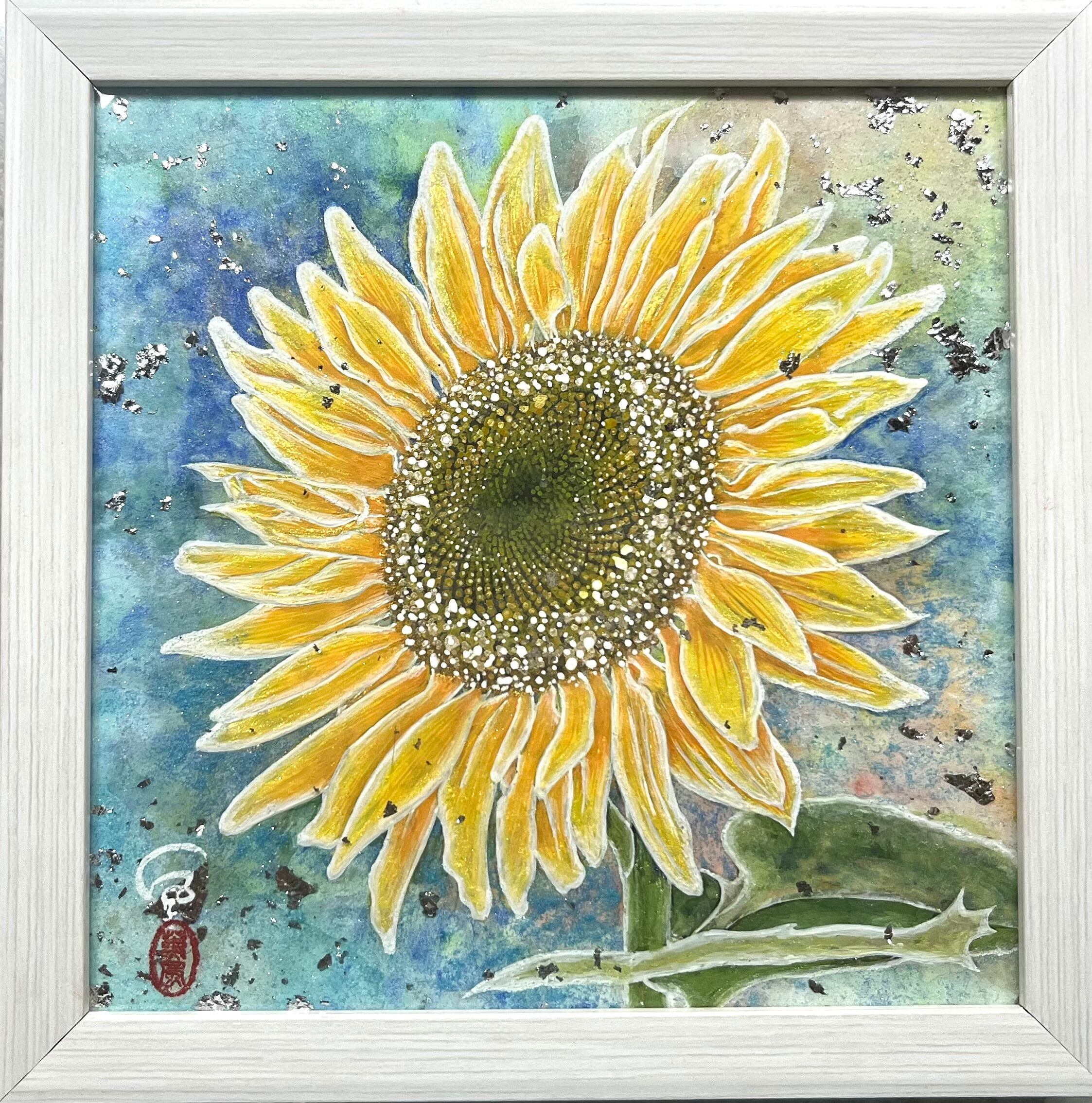 作品名 「フォルム(向日葵)」 岩絵の具 日本画 額入り】 作品名