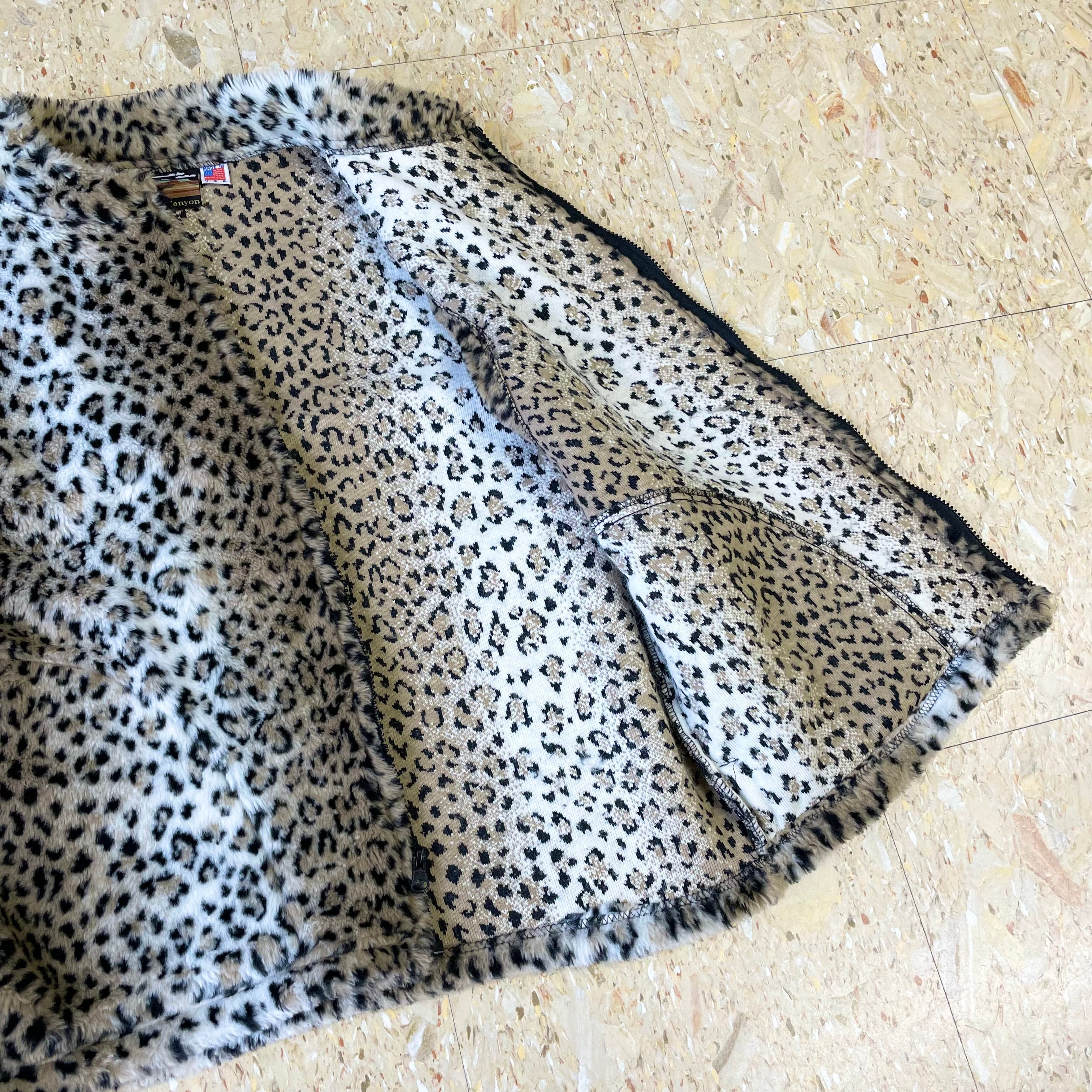 90s USA製 【Cobblestone Canyon】 豹柄 レオパルド フリースベスト