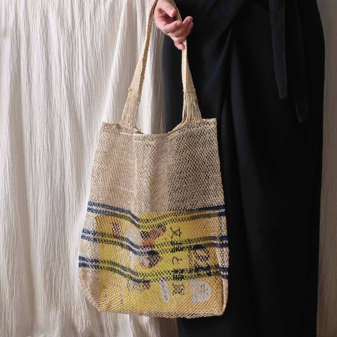 ラオス 葛の手編みバッグ- double line blue - | Pan puri yêe