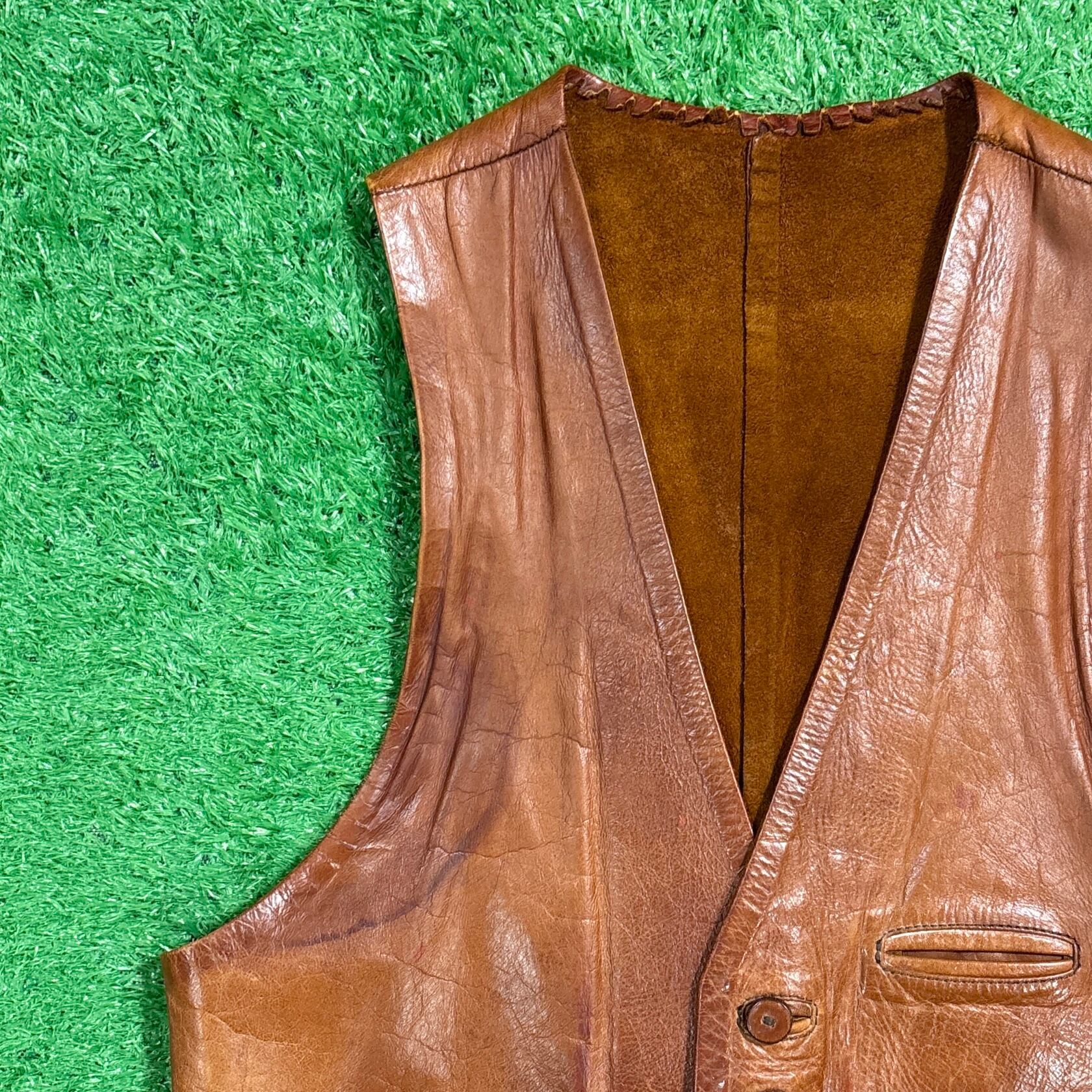 Men's】 70s レザー ベスト / 革 レザーベスト メンズ ブラウン 茶色