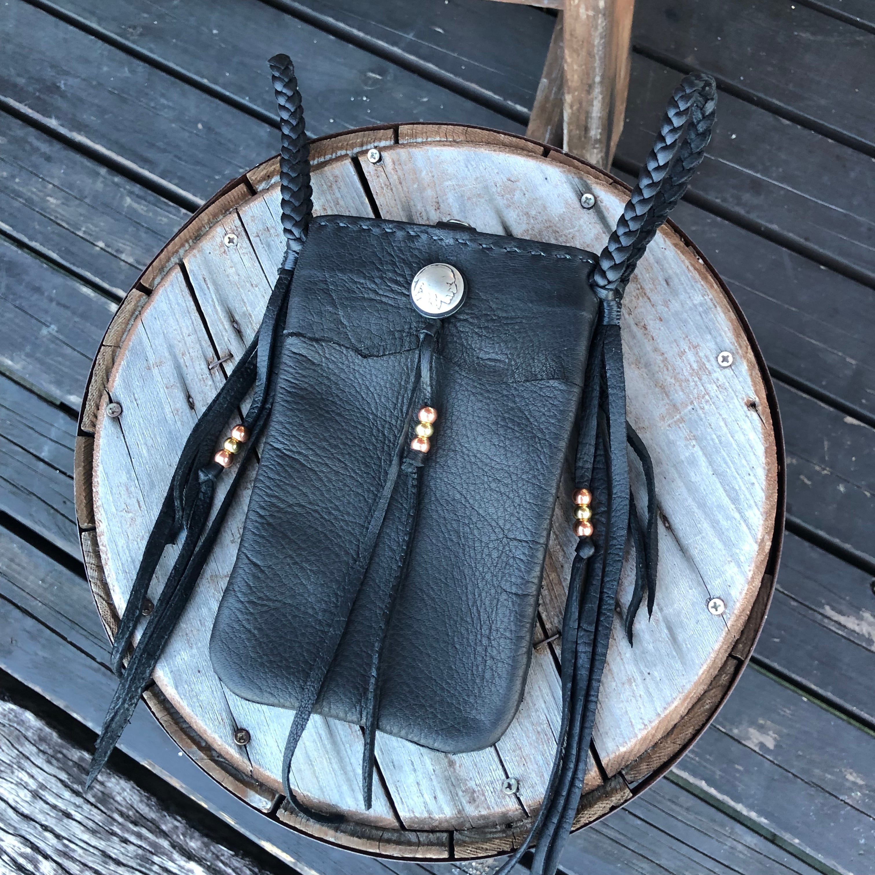 WHOLオリジナル スマホポーチ メディスンバッグ 本革 バイカー 鹿革