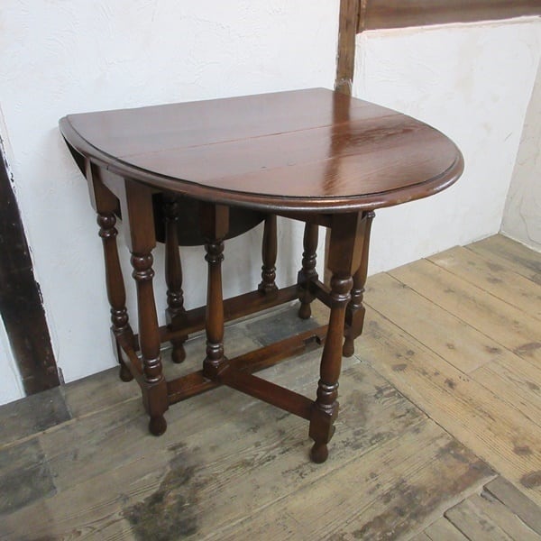 英国アンティーク木製ゲートレッグテーブル/ダイニング机バタフライ(92