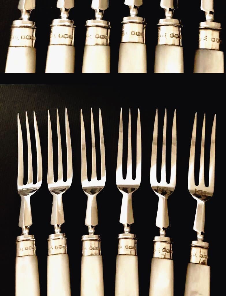 英国アンティーク 白蝶貝 純銀&ステンレス フルーツナイフ&フォーク