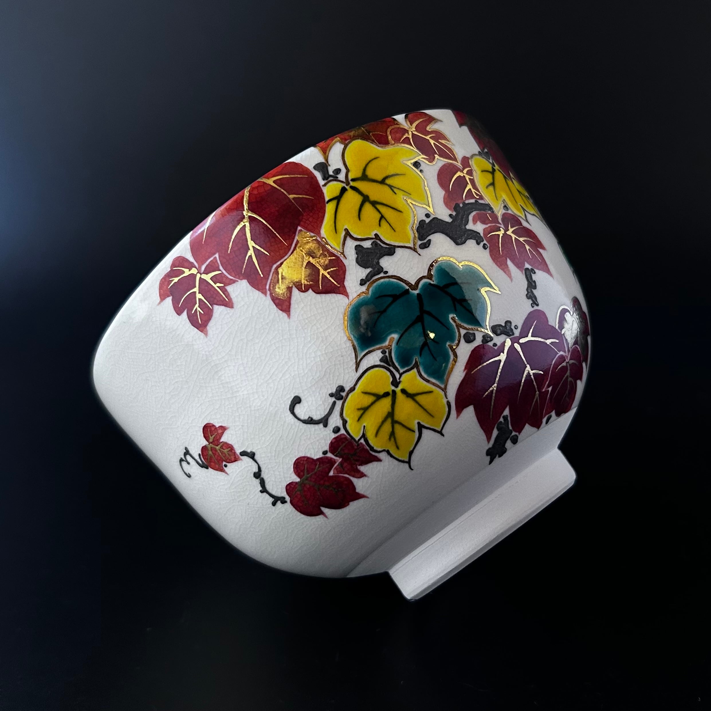 新品】茶道具 仁清写 蔦絵 茶碗 田中方円 共箱 京焼 つた 秋 紅葉 色絵