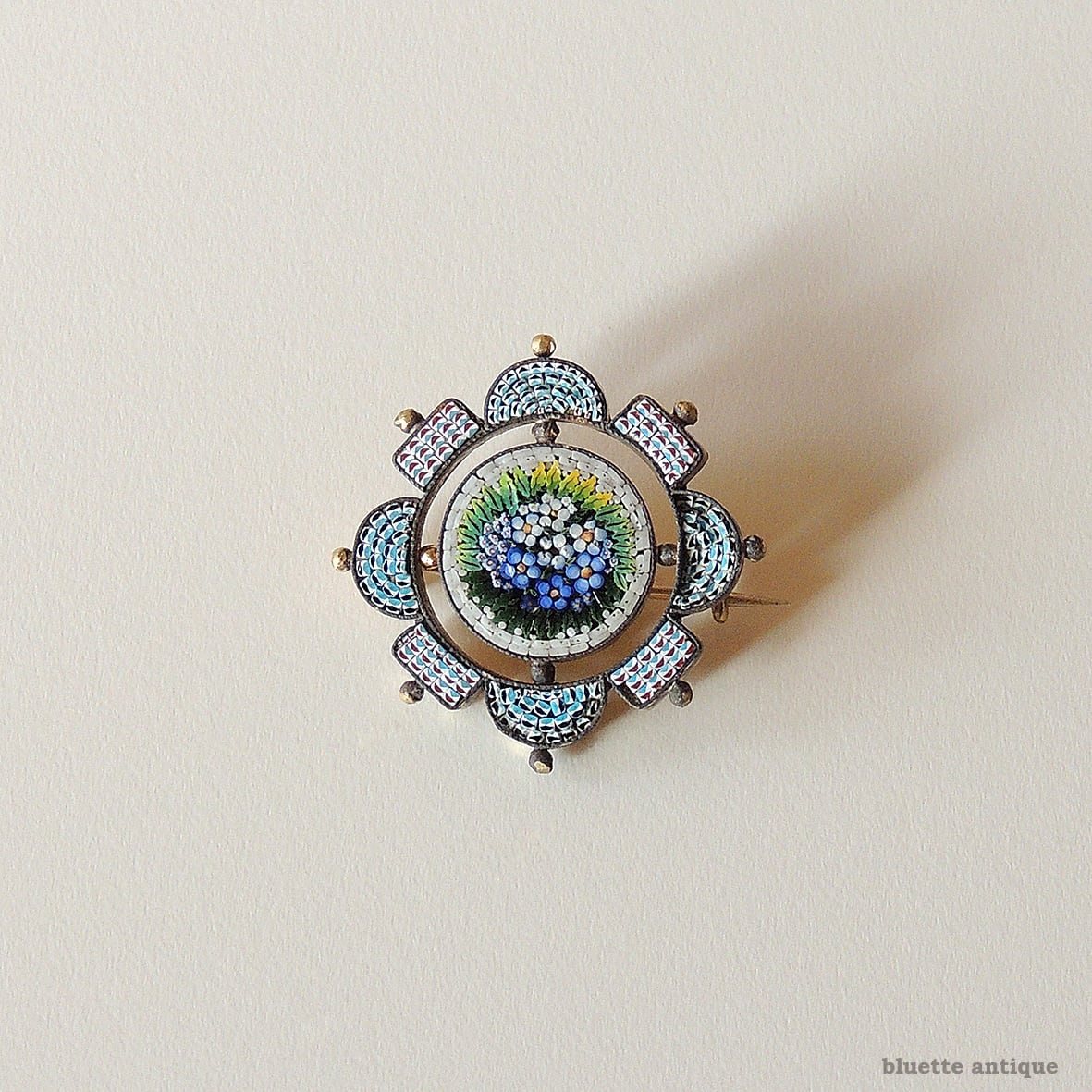ヴィンテージ イタリア製 マイクロモザイク ブローチ フラワー 花