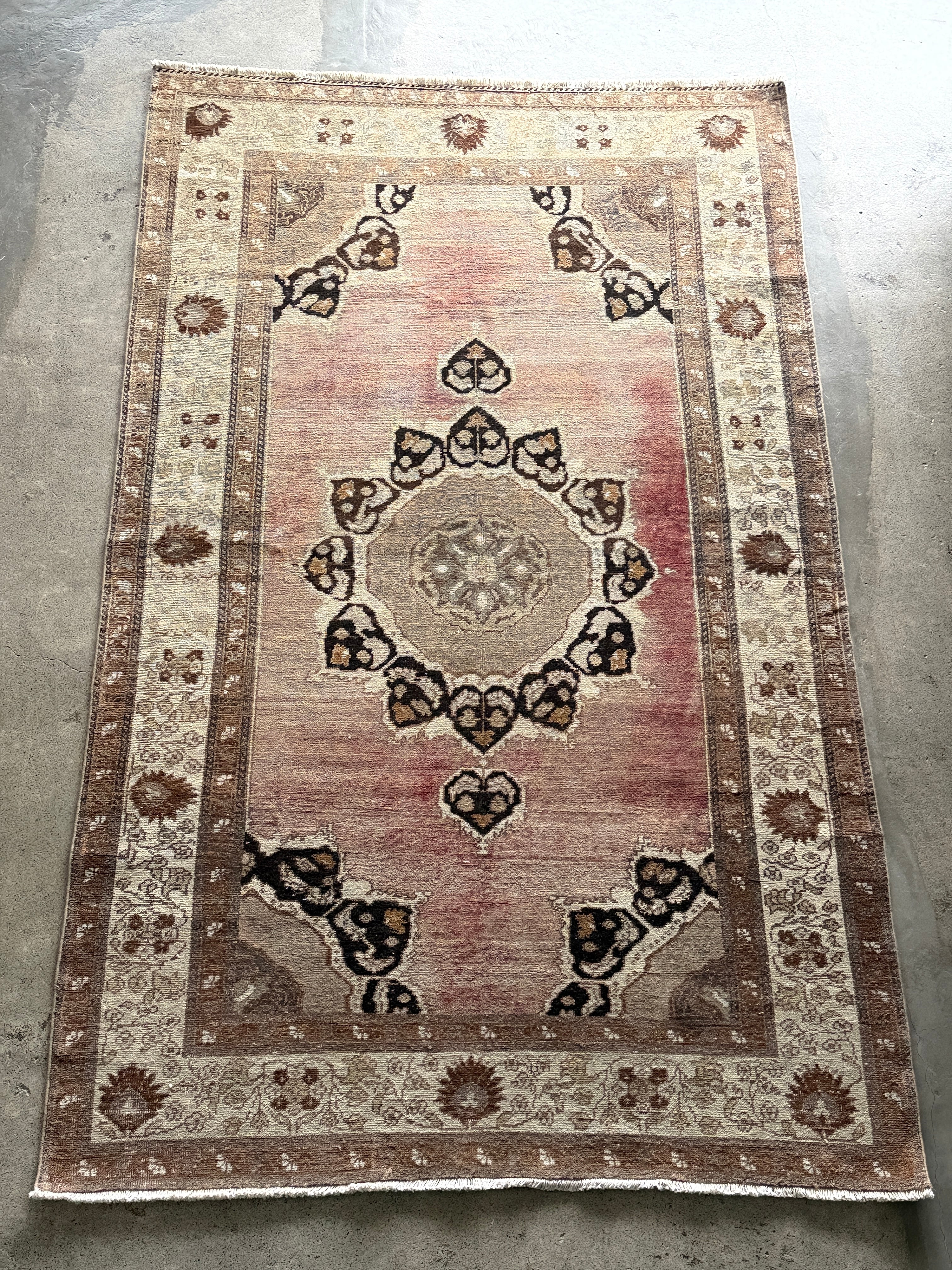 sato】大判/暗めベージュとくすみピンクのトルコラグ No.738 超大判