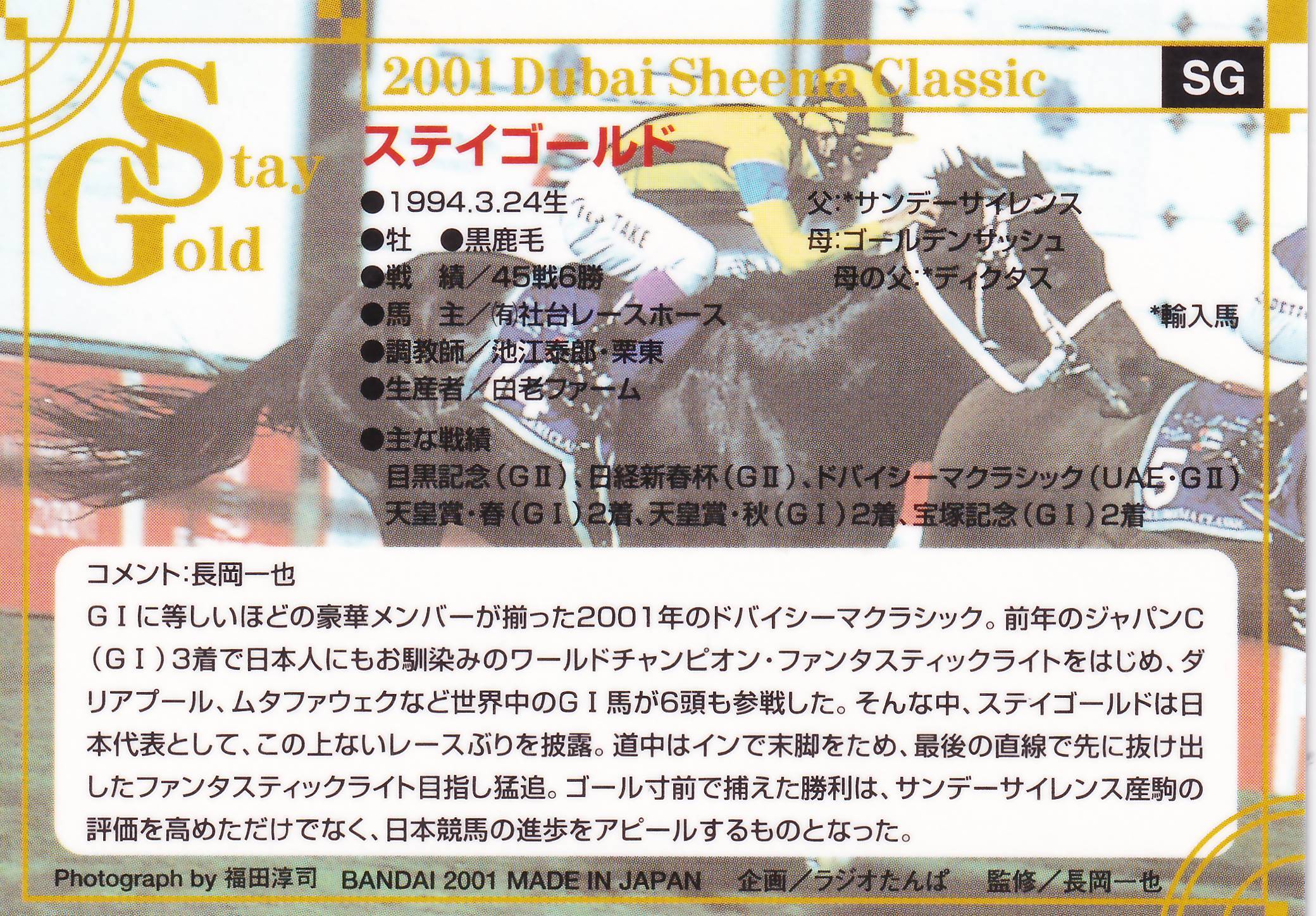 ステイゴールド(抽選プレゼント)(通知書付き)「サラブレッドカード 01