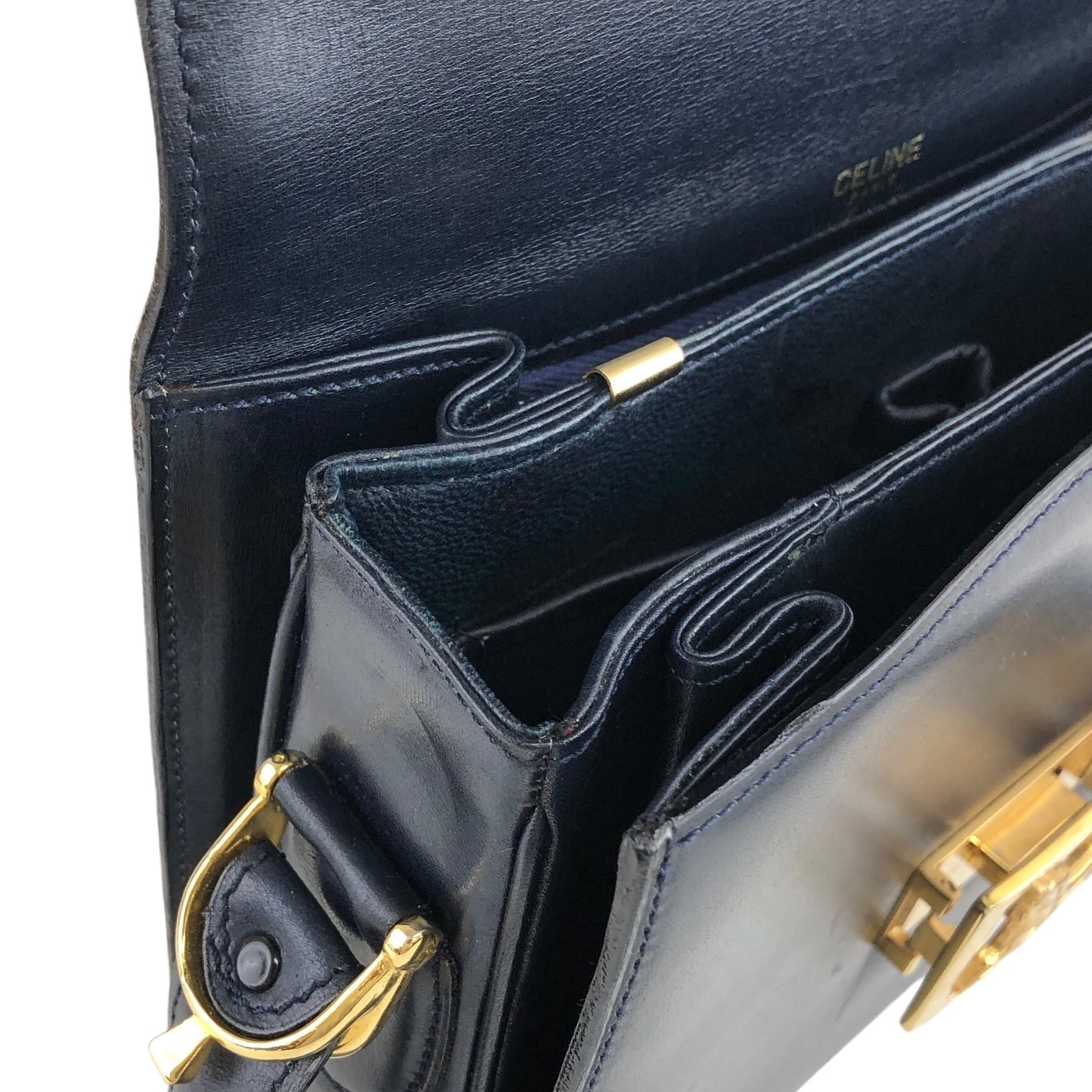 CELINE セリーヌ ショルダーバッグ ネイビー ホースキャリッジ レザー