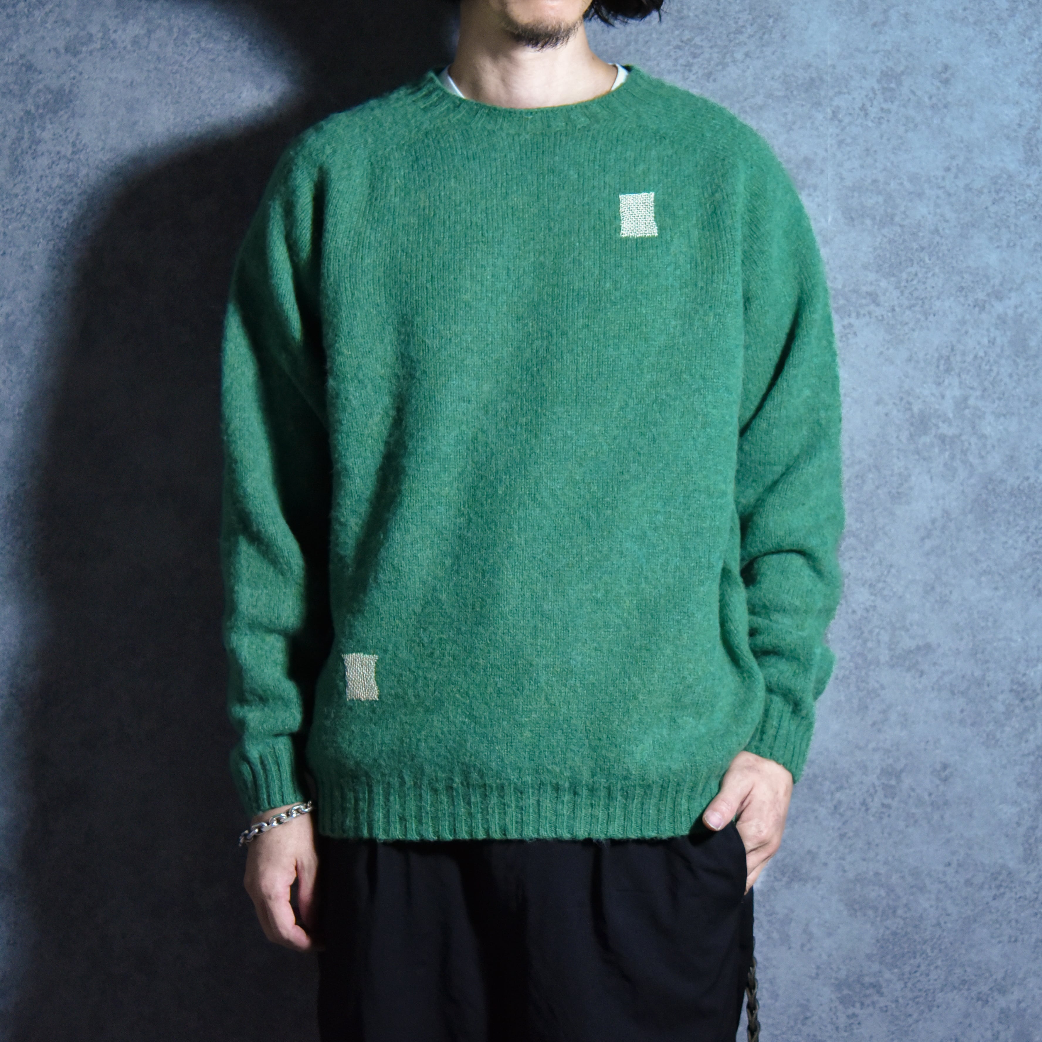 BRICK Shaggy Dog Shetland Wool Knit Sweater Crew Neck EVER GREEN