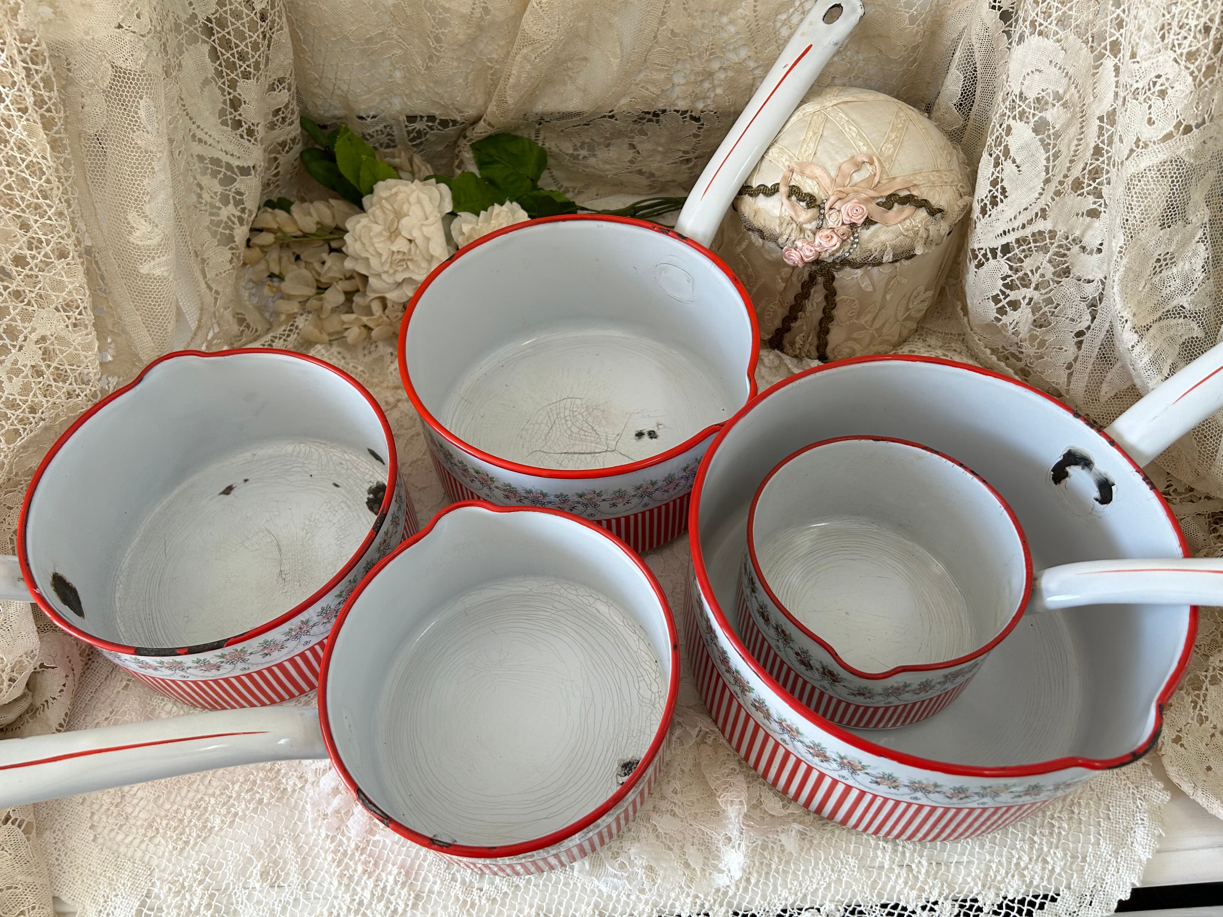 フランス アンティーク ホーロー レア BB社 ローズバンド キャセロール