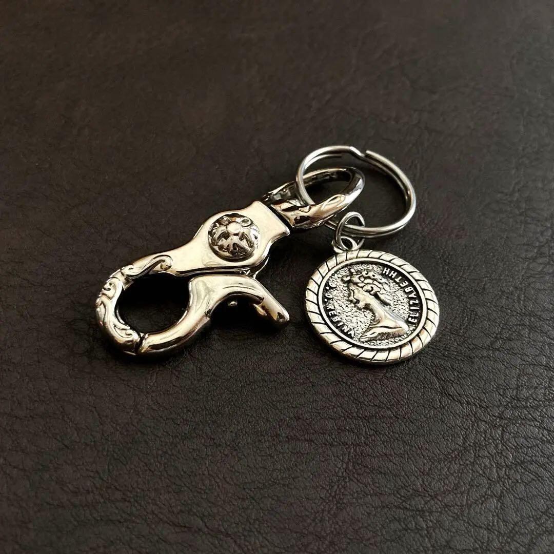 267 真鍮 シルバー キーホルダー キーリング 十字架 カラビナ フック