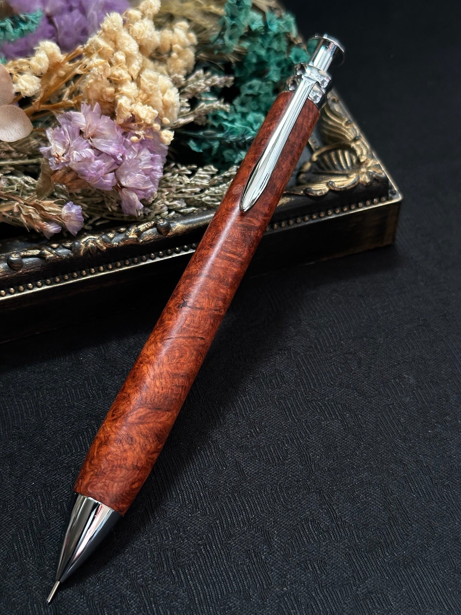 115花梨瘤 木製シャーペン 強低重心ダブルR 真鍮 26花梨瘤濃色 木製