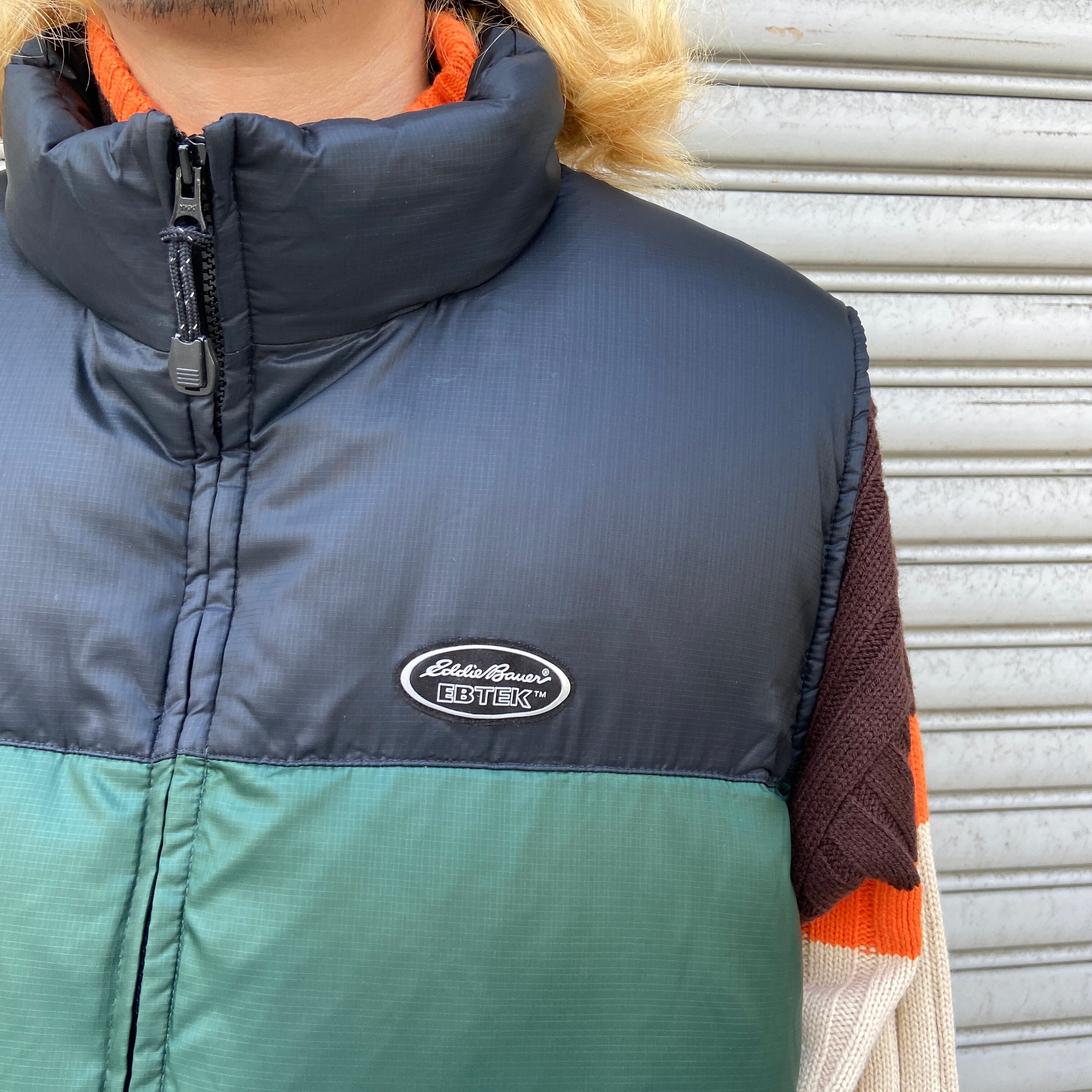 90s Eddie Bauer EBTEK 切替ダウンベスト XL 緑黒 | 古着屋 Uan