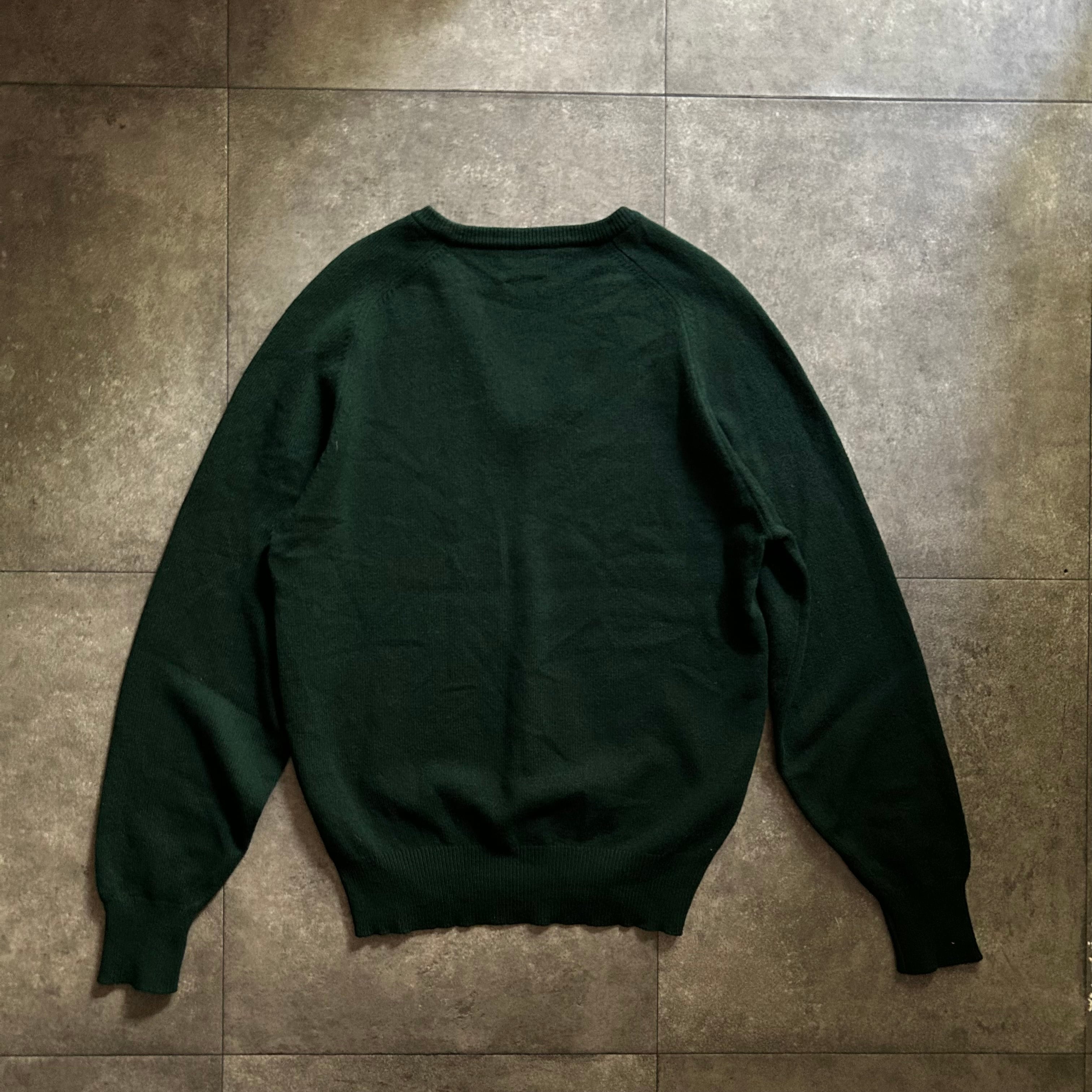 70s ブルックスブラザーズ Vネックウールニット グリーン M イギリス製